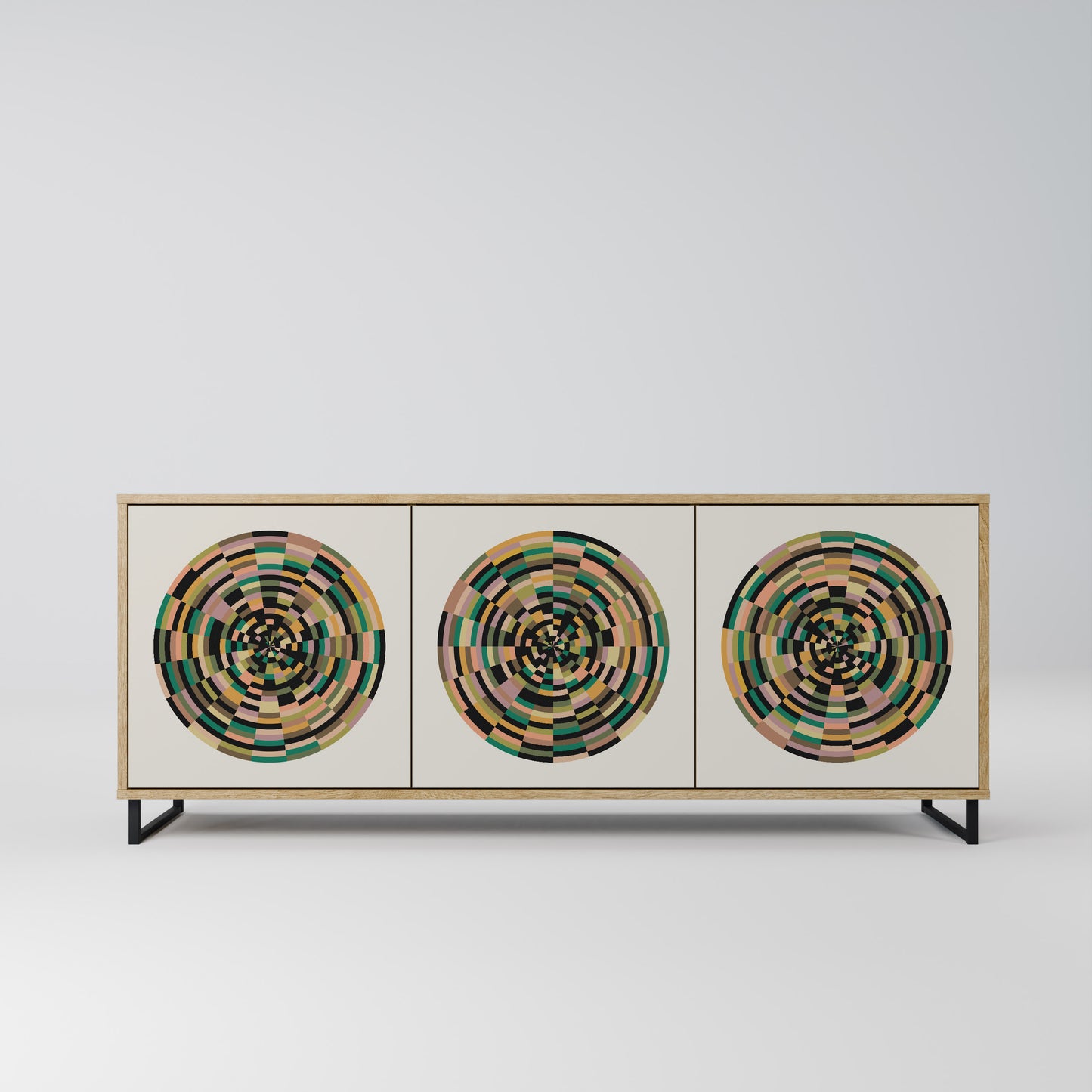 GREEN CIRCLES 3-Door Sideboard in Oak Effect
