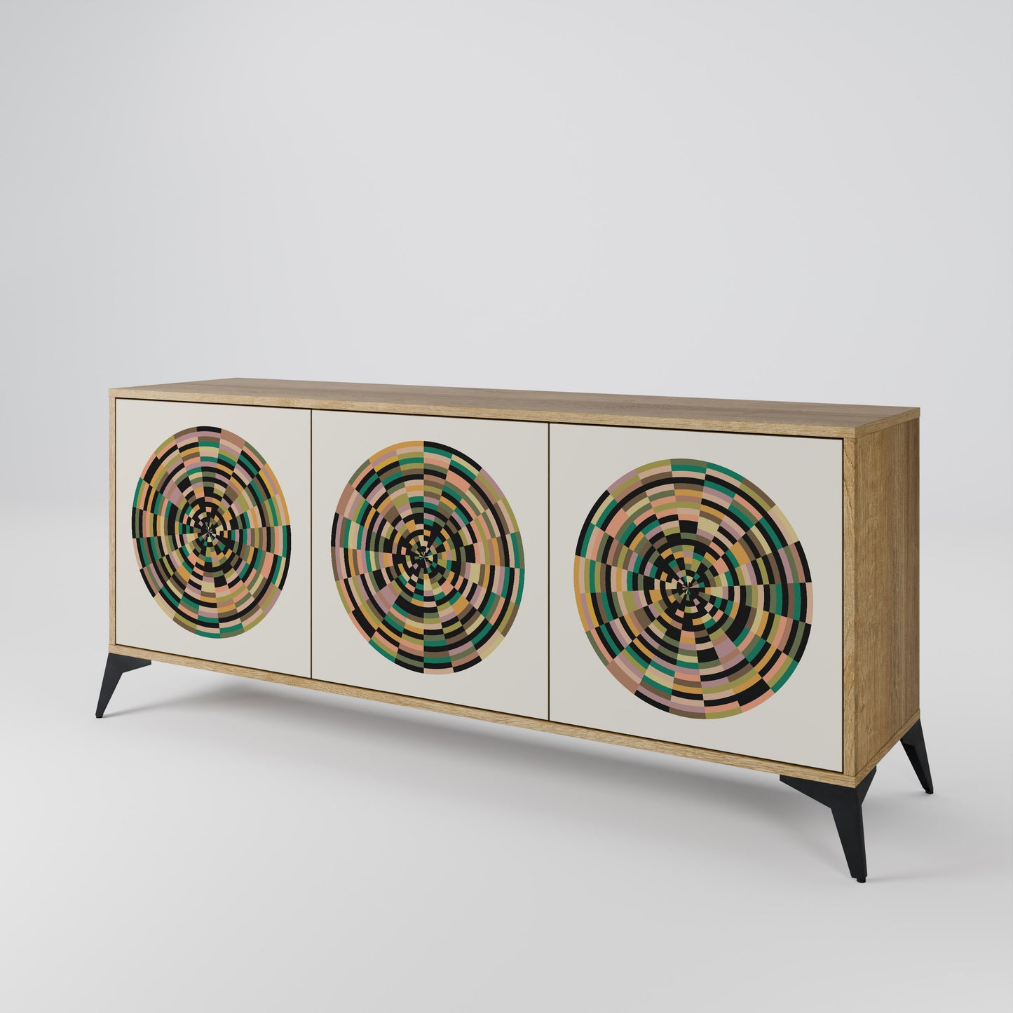 GREEN CIRCLES 3-Door Sideboard in Oak Effect