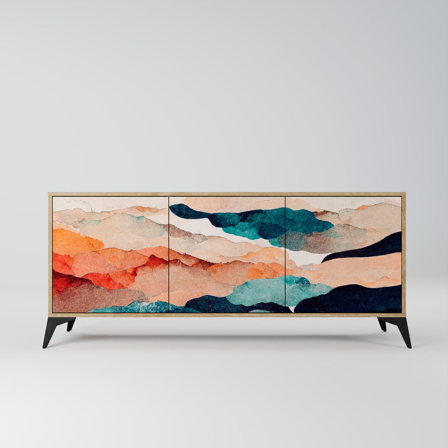 ABSTRACT LANDSCAPE 3-Door Sideboard in Oak Effect