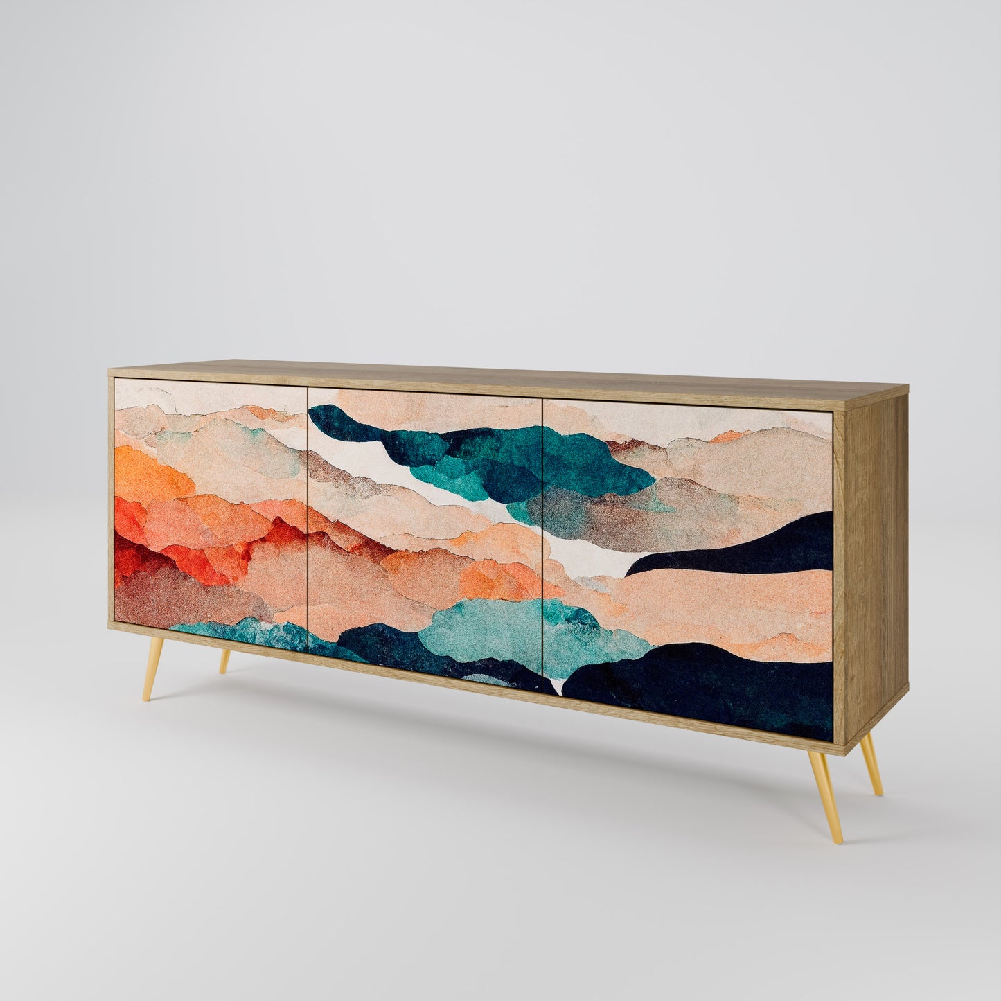 ABSTRACT LANDSCAPE 3-Door Sideboard in Oak Effect