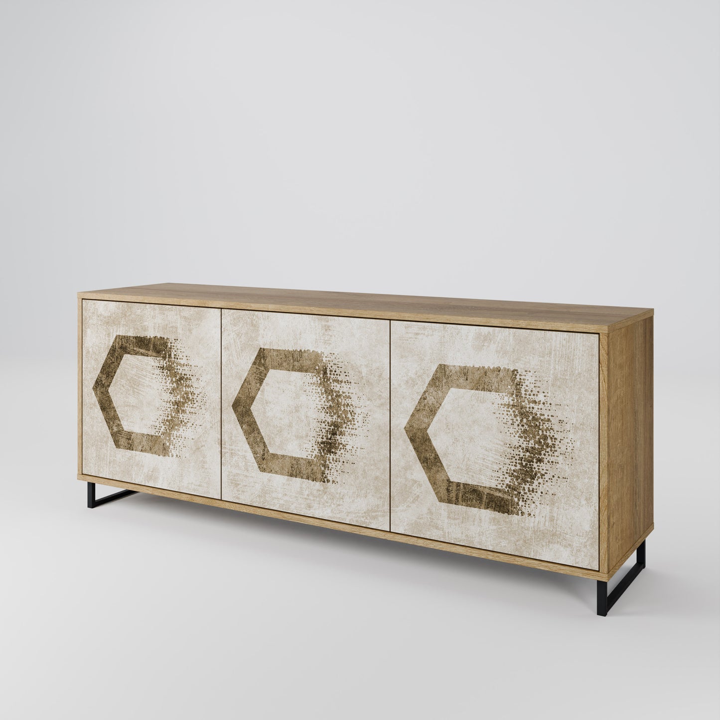 HEXAGONAL FORM 3-Dörrars skänk i ekeffekt