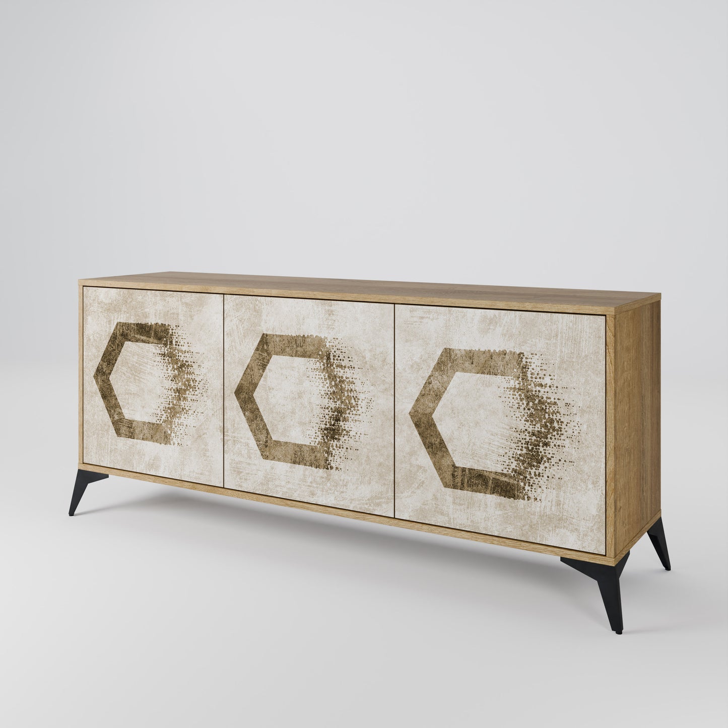 HEXAGONAL FORM 3-Dörrars skänk i ekeffekt