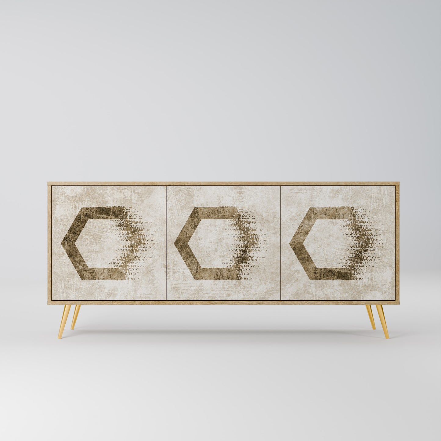 HEXAGONAL FORM 3-Dörrars skänk i ekeffekt