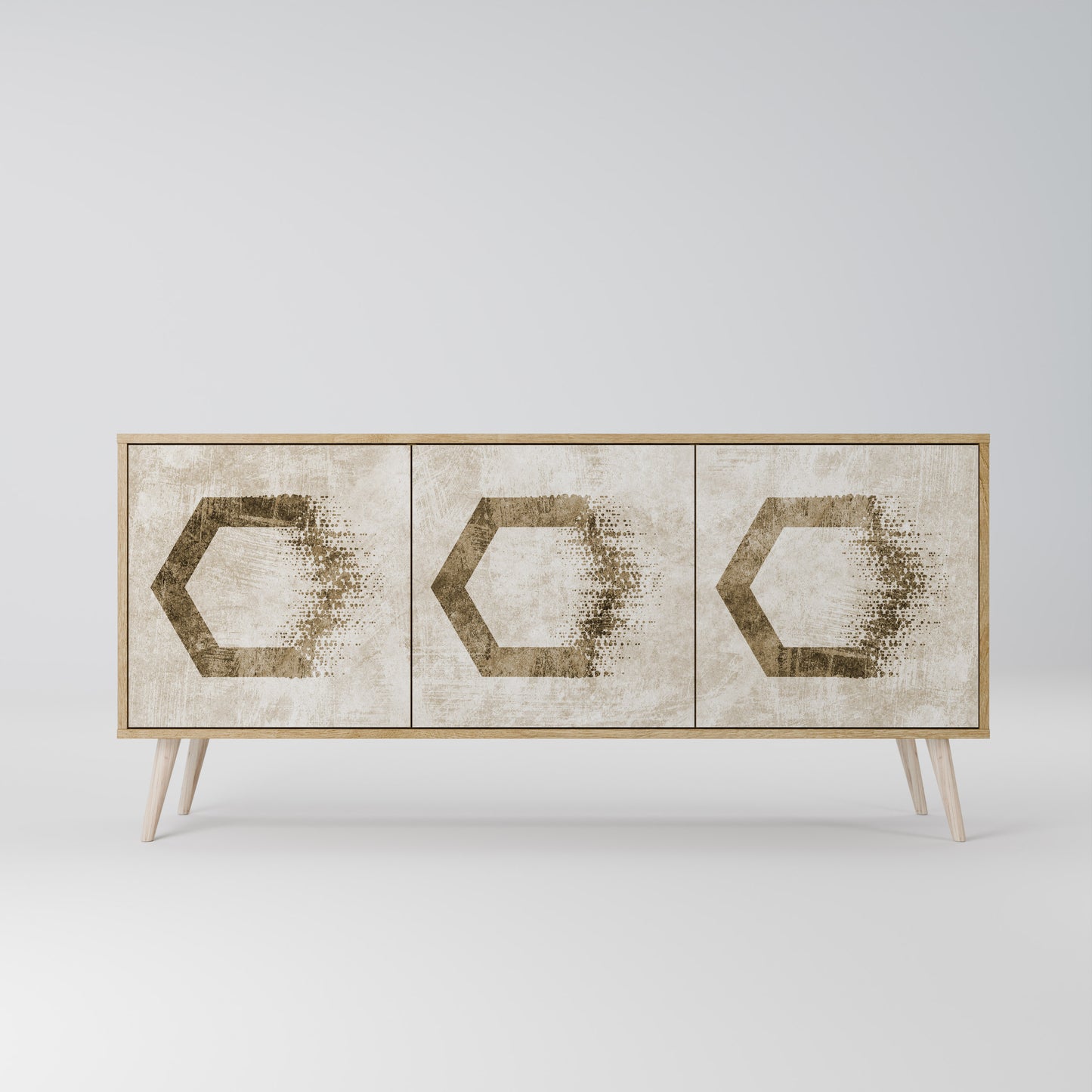 HEXAGONAL FORM 3-Dörrars skänk i ekeffekt
