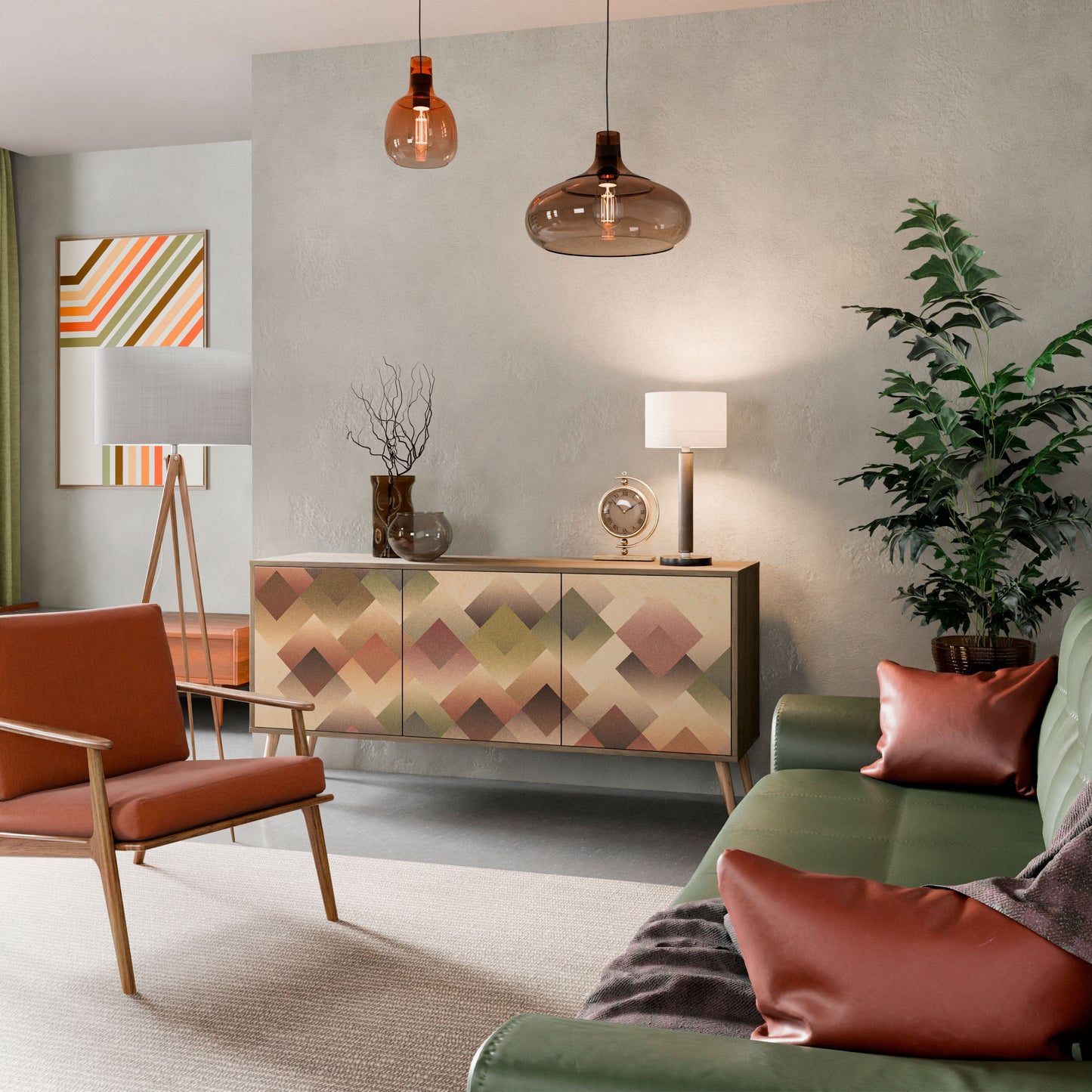 GEOMETRIC FUSION 3-dörrars skänk i ekeffekt