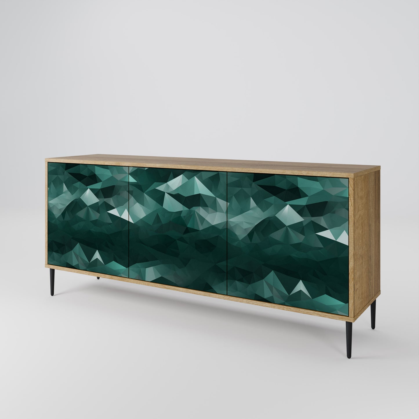 POLYGONAL FLYTANDE 3-dörrars skänk i ekeffekt