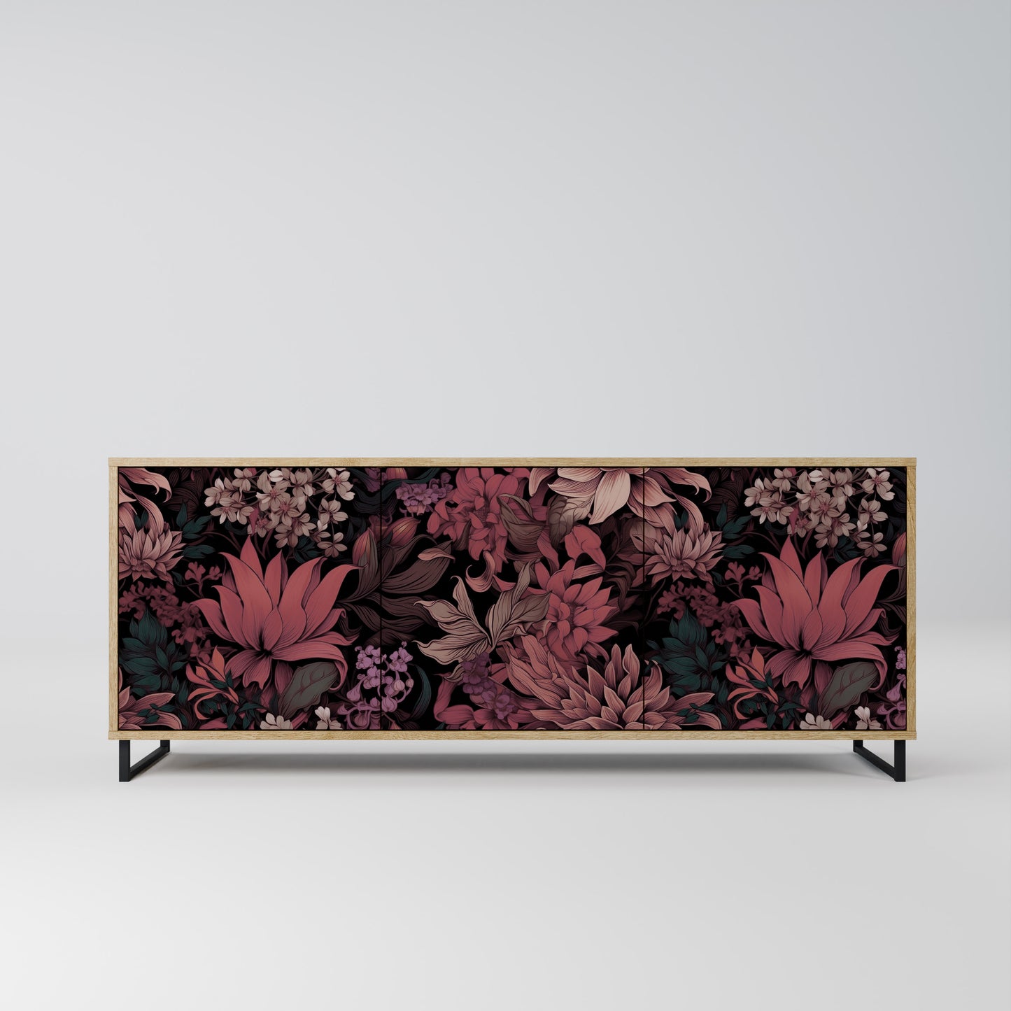 FLORAL WHISPER 3-Door Sideboard in Oak Effect