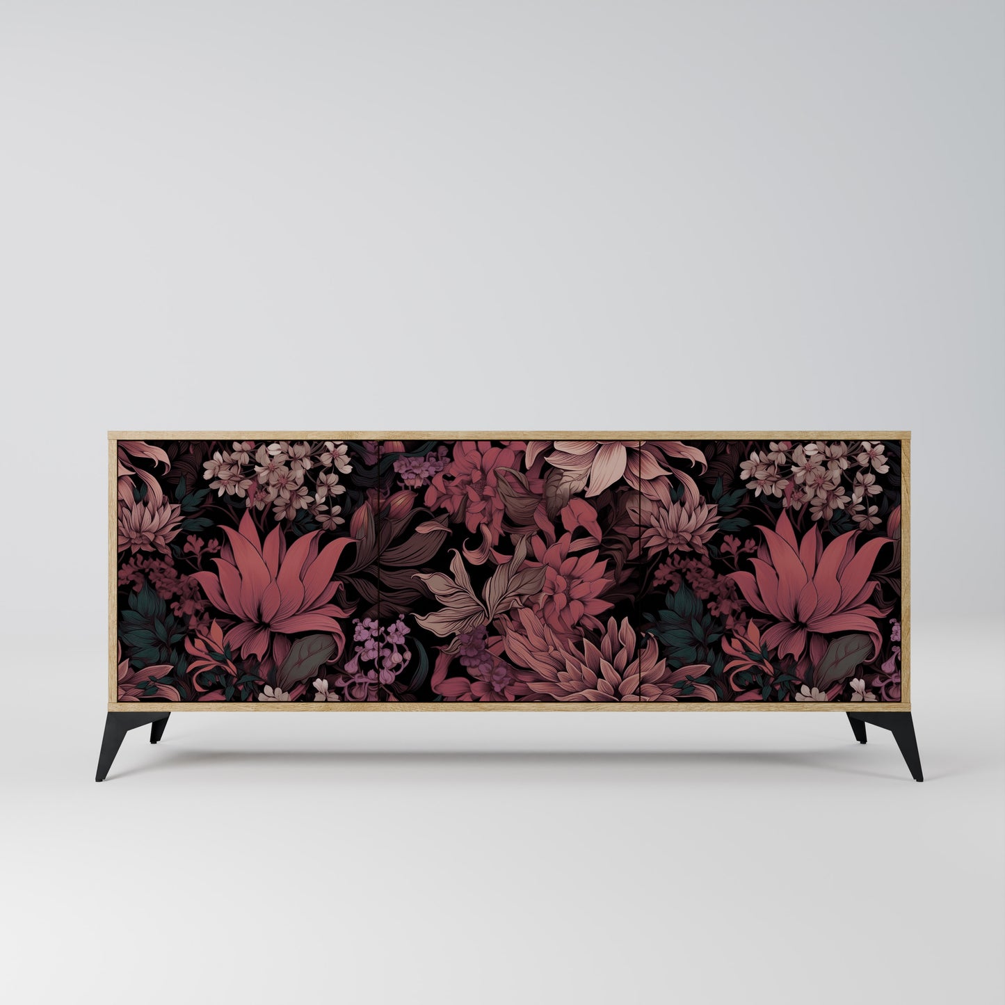 FLORAL WHISPER 3-Door Sideboard in Oak Effect