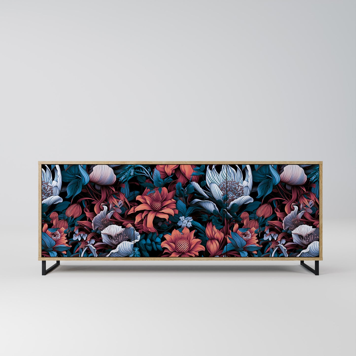 ETHEREAL BLOSSOMS 3-dörrars skänk i ekeffekt