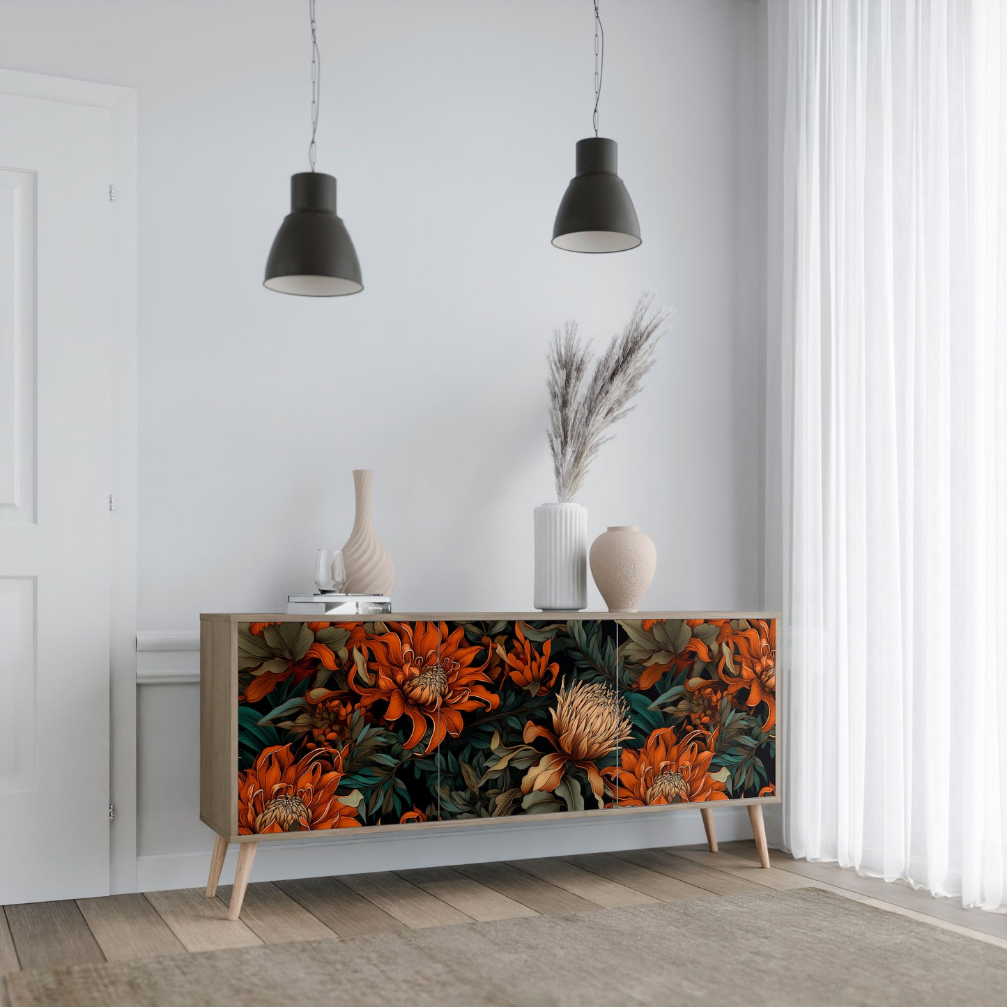 DAWN BLOOM 3-dörrars skänk i ekeffekt