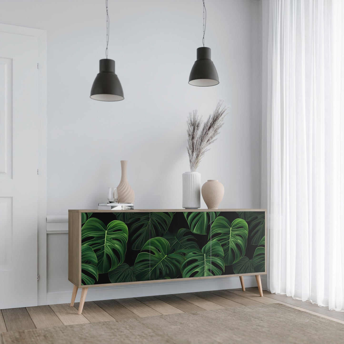 INFINITE MONSTERA 3-dörrars skänk i ekeffekt