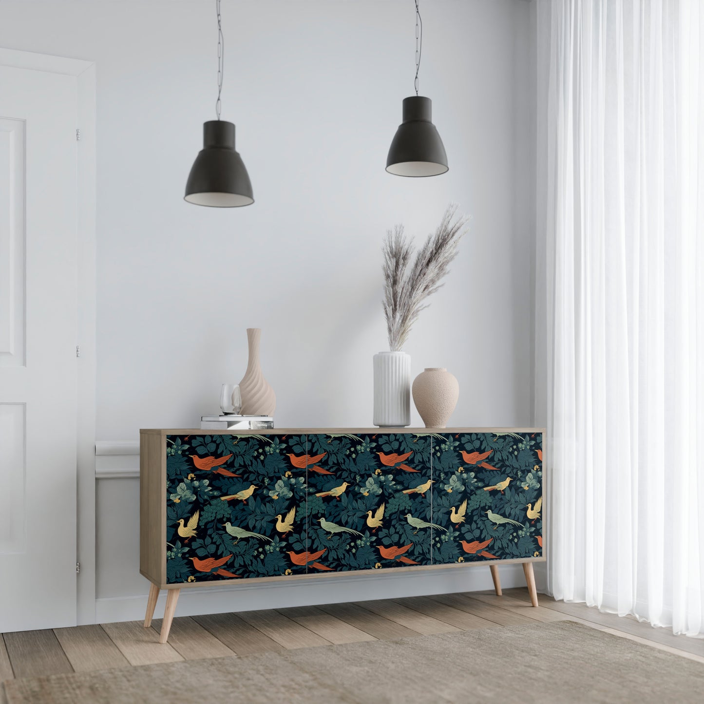 FOWL ORNAMENT 3-dörrars skänk i ekeffekt