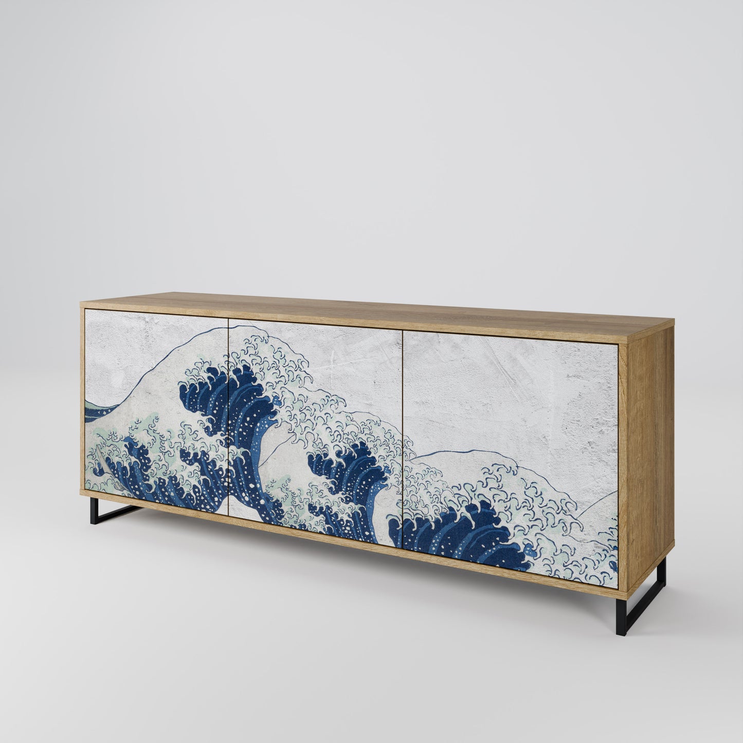 THE GREAT WAVE AT KANAGAWA 3-Door Sideboard in Oak Effect