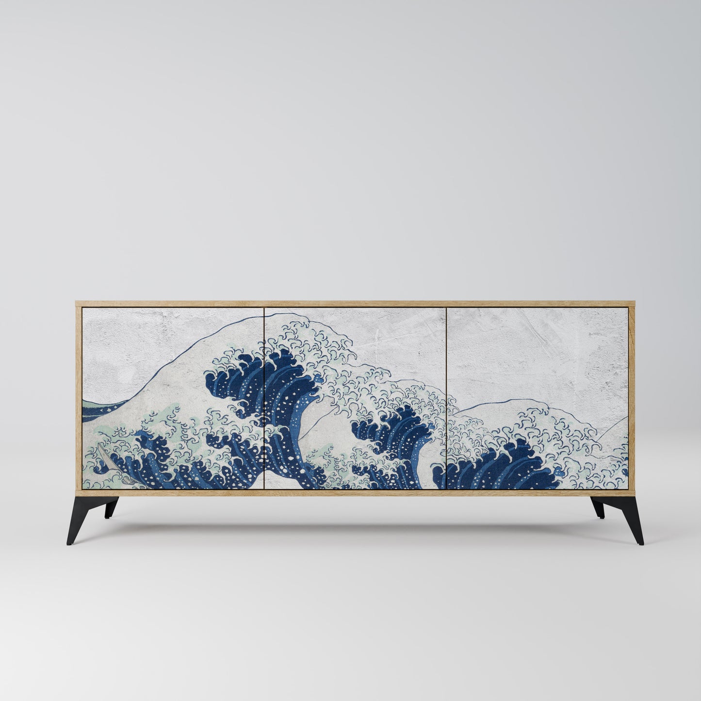 THE GREAT WAVE AT KANAGAWA 3-Door Sideboard in Oak Effect