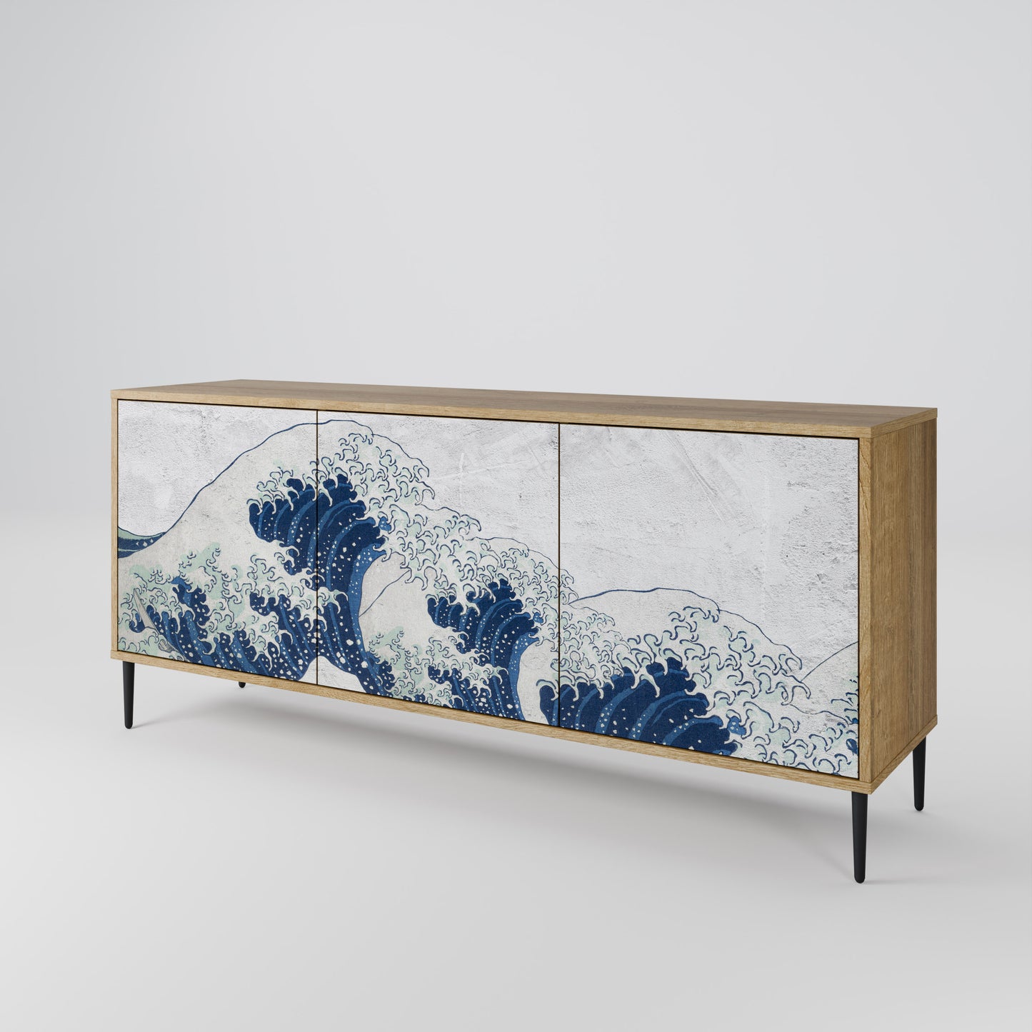 THE GREAT WAVE AT KANAGAWA 3-Door Sideboard in Oak Effect