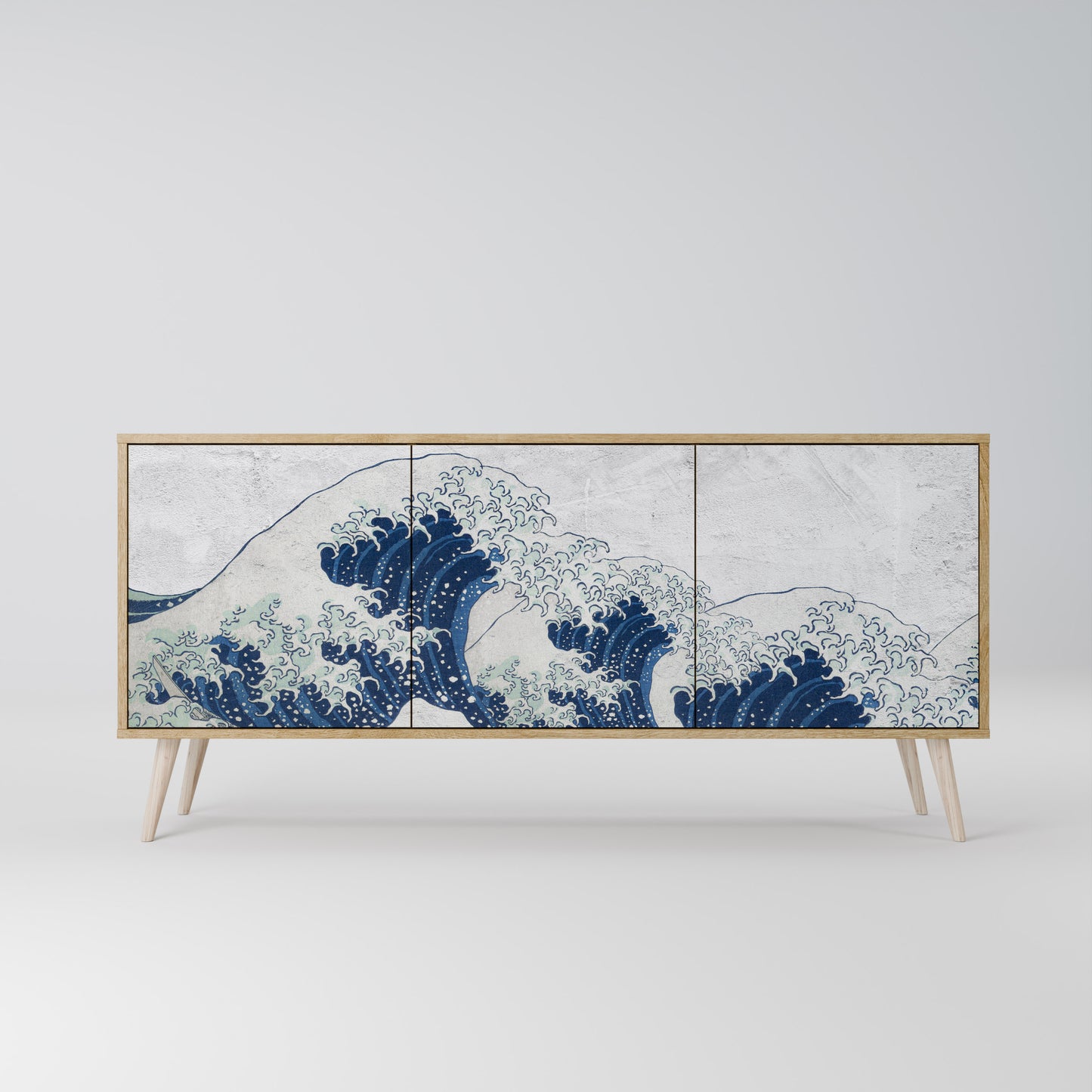 THE GREAT WAVE AT KANAGAWA 3-Door Sideboard in Oak Effect