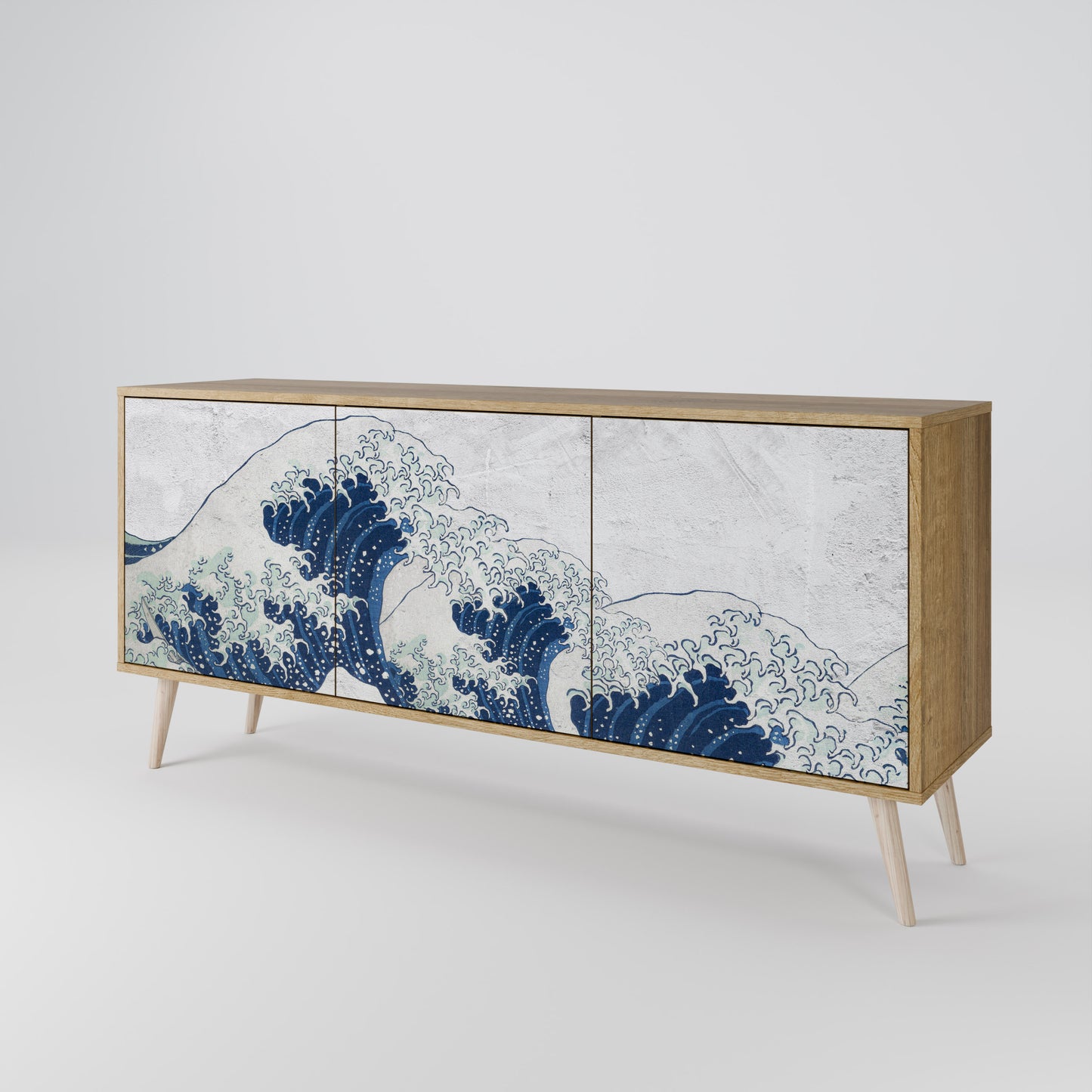 THE GREAT WAVE AT KANAGAWA 3-Door Sideboard in Oak Effect