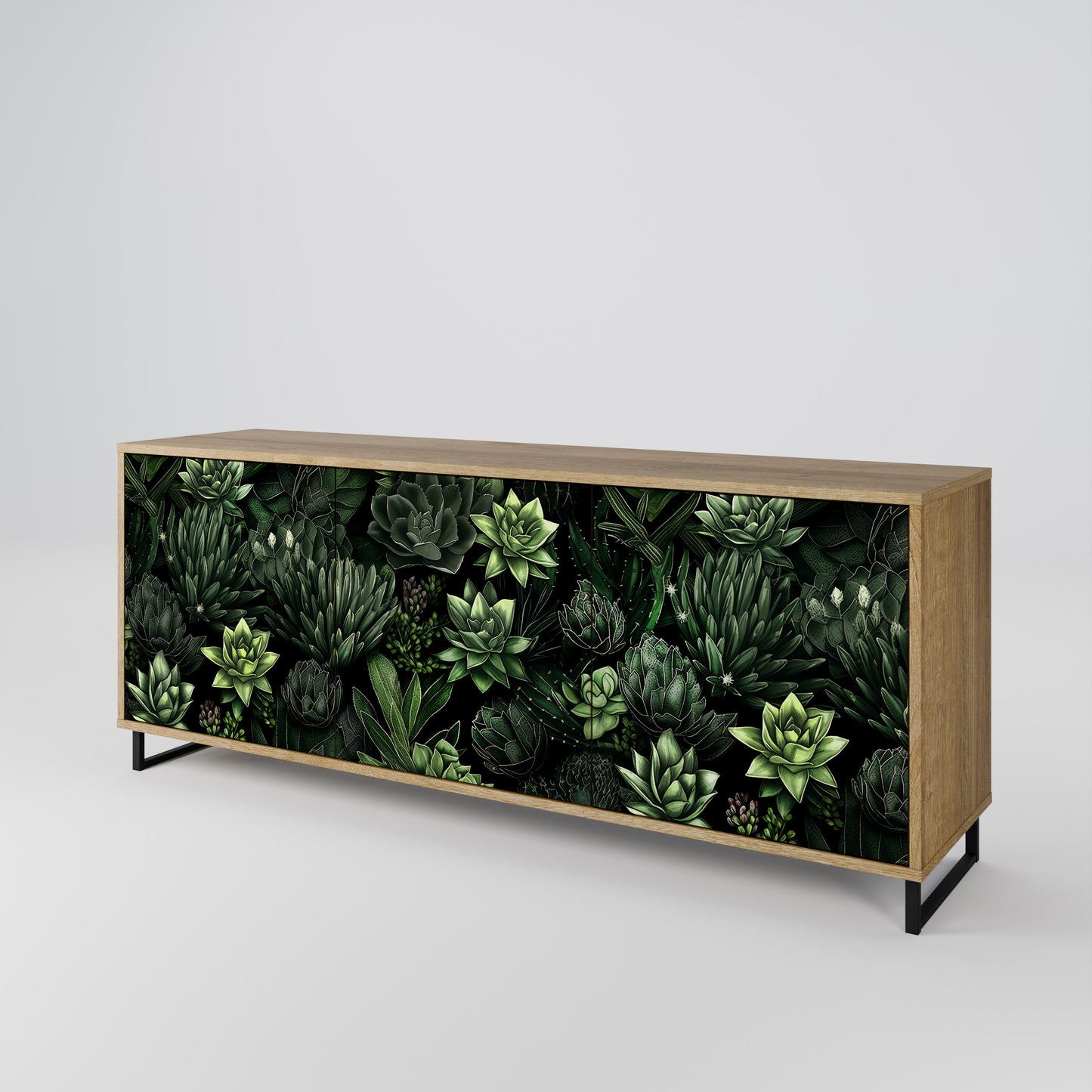 SUCCULENT JUNGLE 3-dörrars skänk i ekeffekt