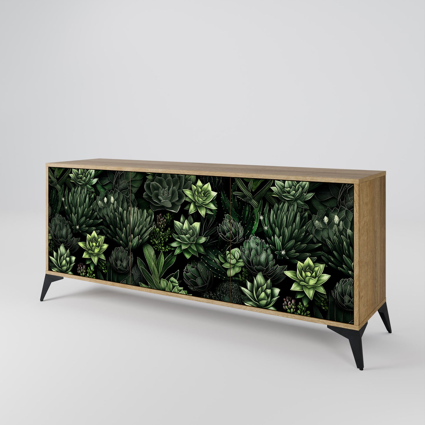 SUCCULENT JUNGLE 3-dörrars skänk i ekeffekt