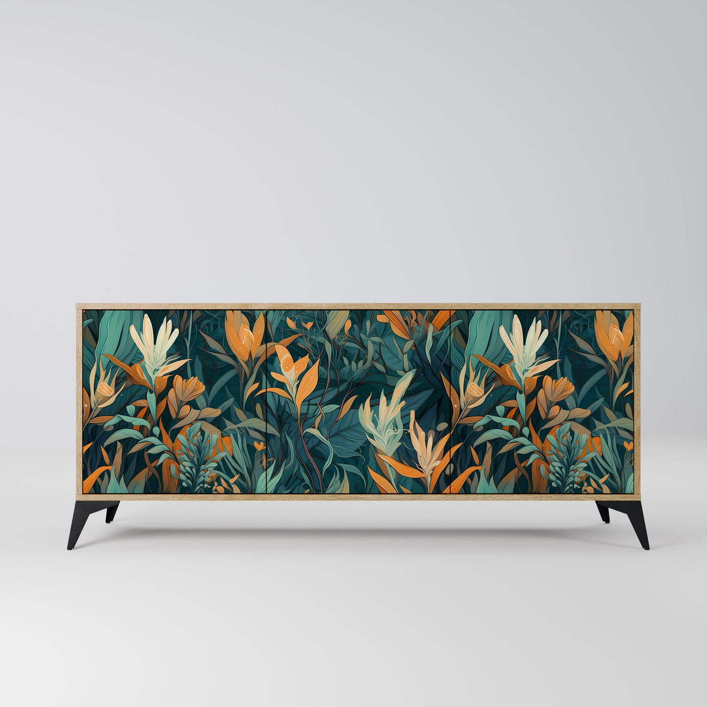 FLORAL SERENITY 3-dörrars skänk i ekeffekt