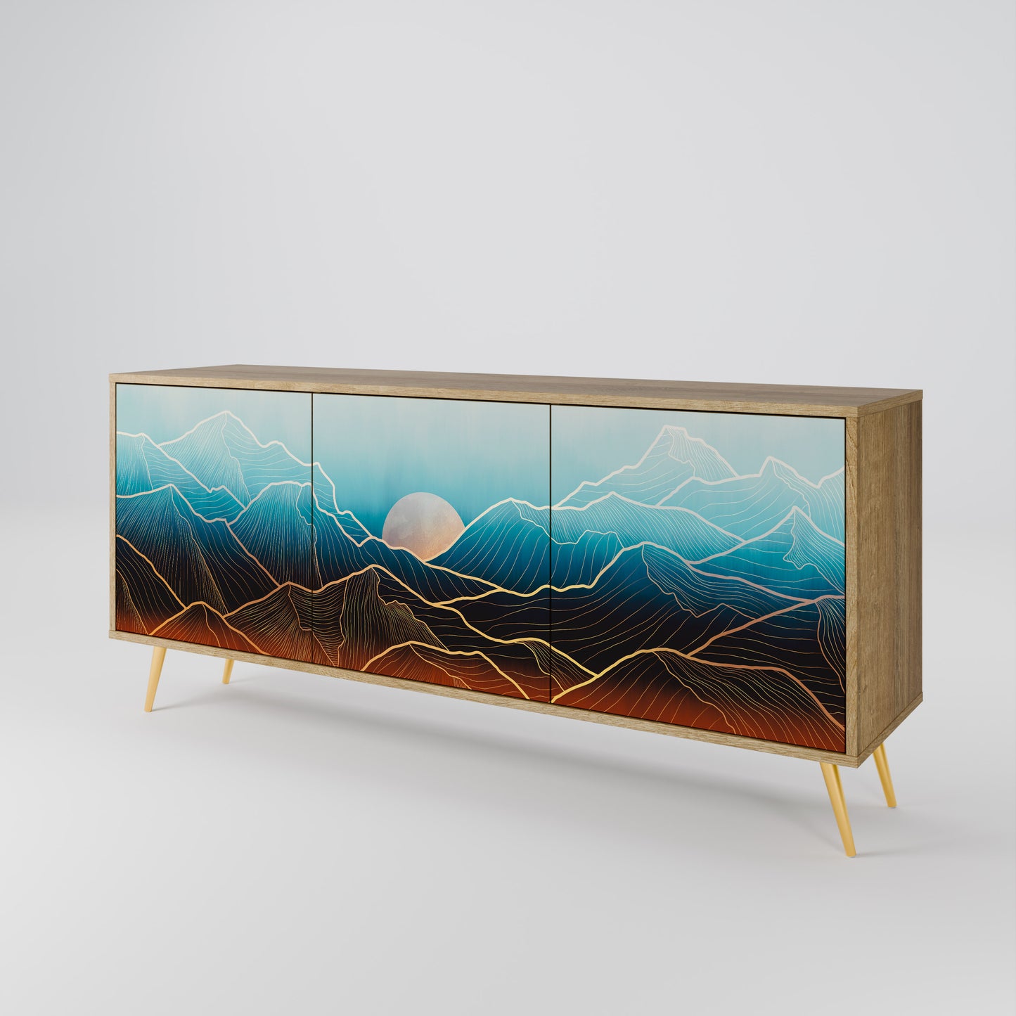 LUNAR SECRETS 3-Door Sideboard in Oak Effect