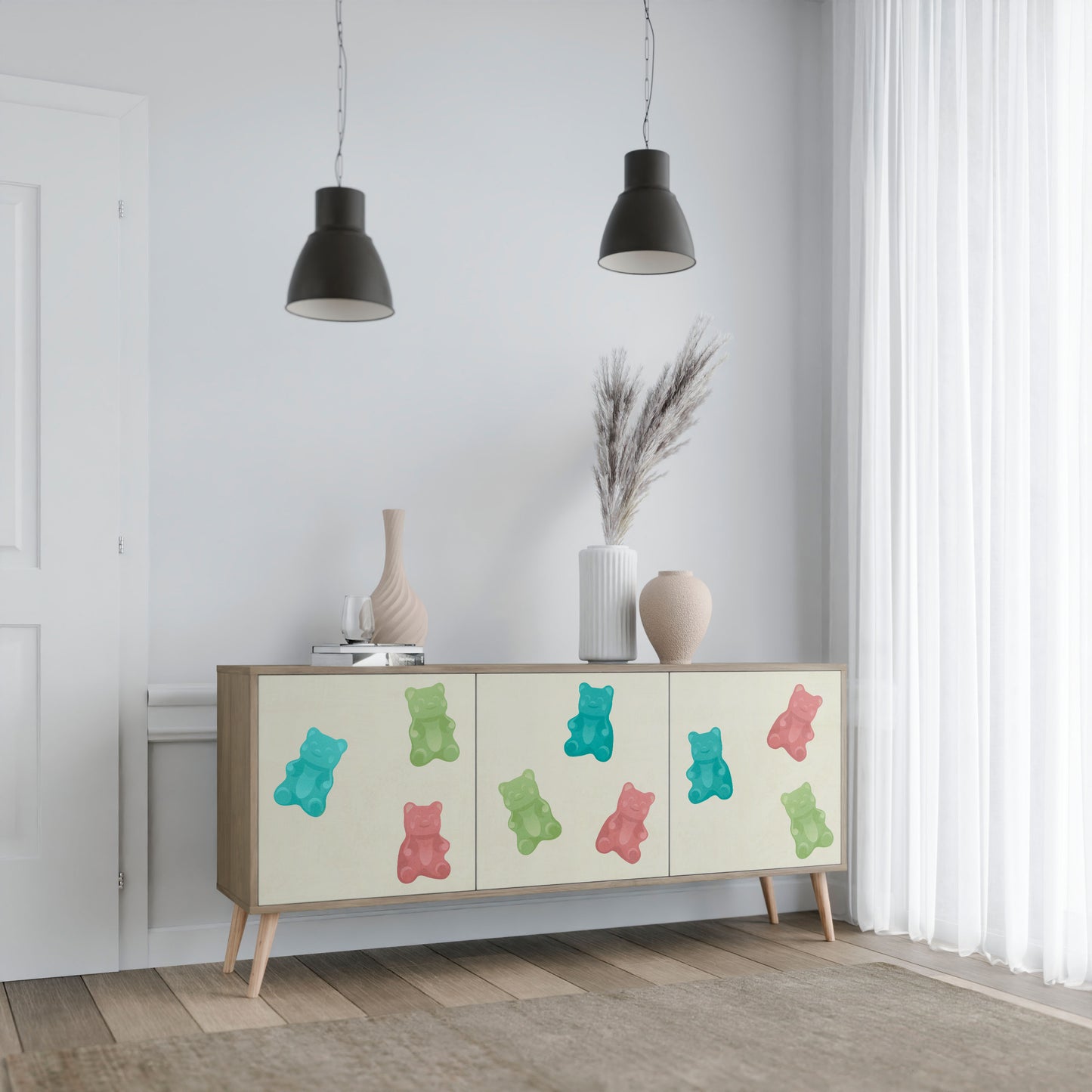 GUMMY BEARS 3-dörrars skänk i ekeffekt