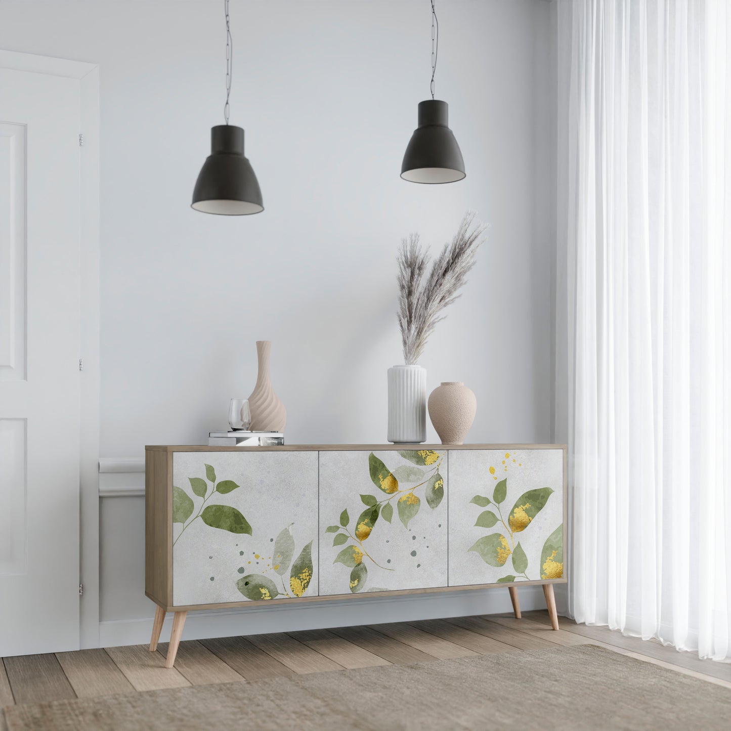 ELEGANT BOTANICS 3-dörrars skänk i ekeffekt