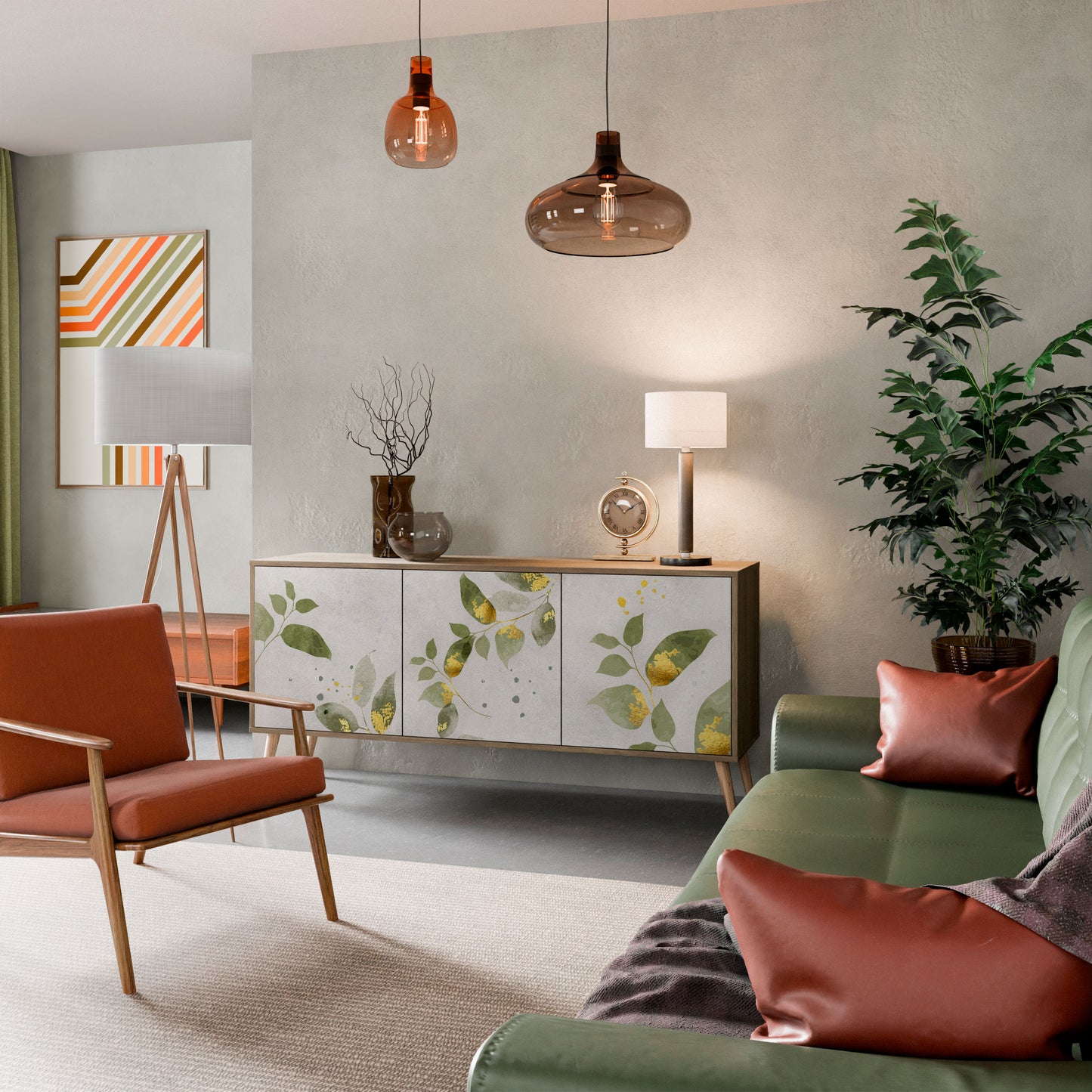 ELEGANT BOTANICS 3-dörrars skänk i ekeffekt
