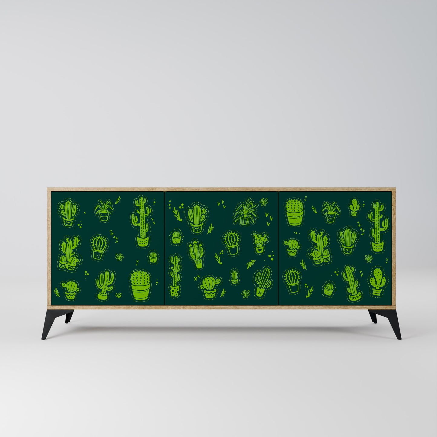 DESERT GREEN 3-Dörrars skänk i ekeffekt