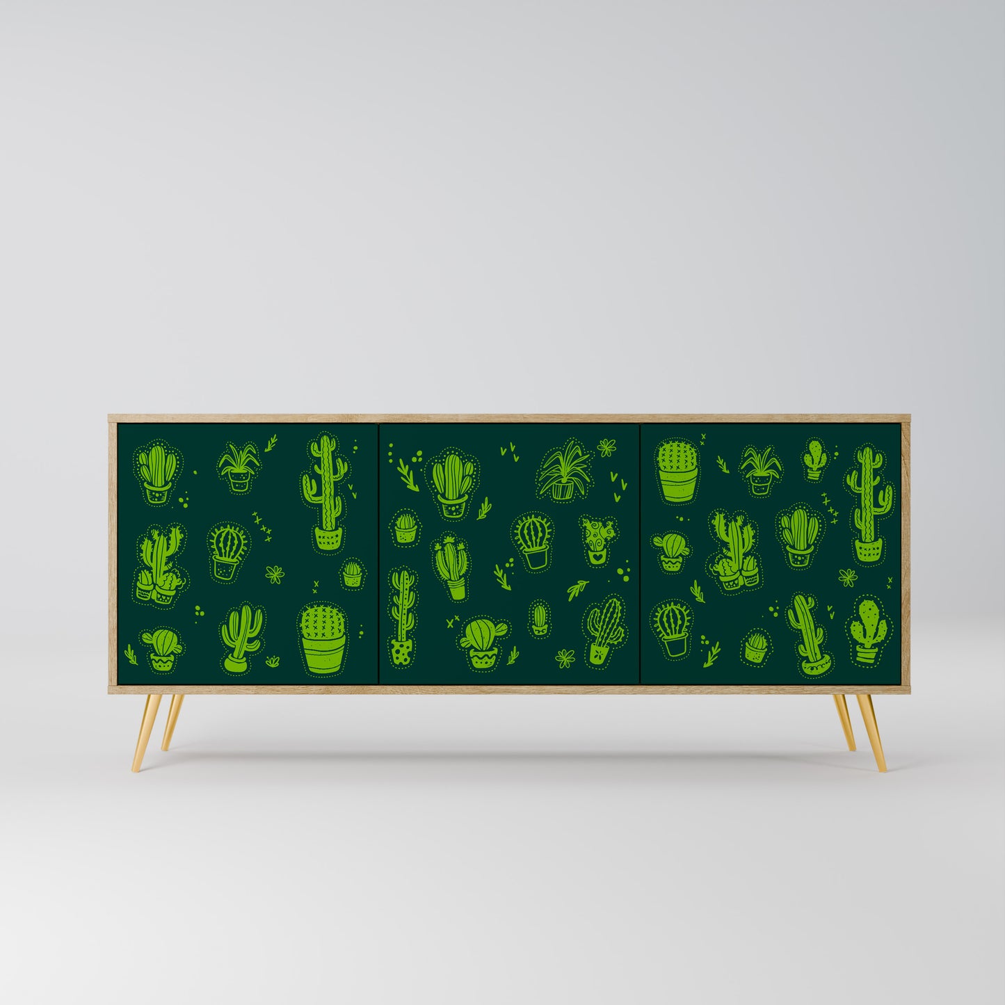 DESERT GREEN 3-Dörrars skänk i ekeffekt