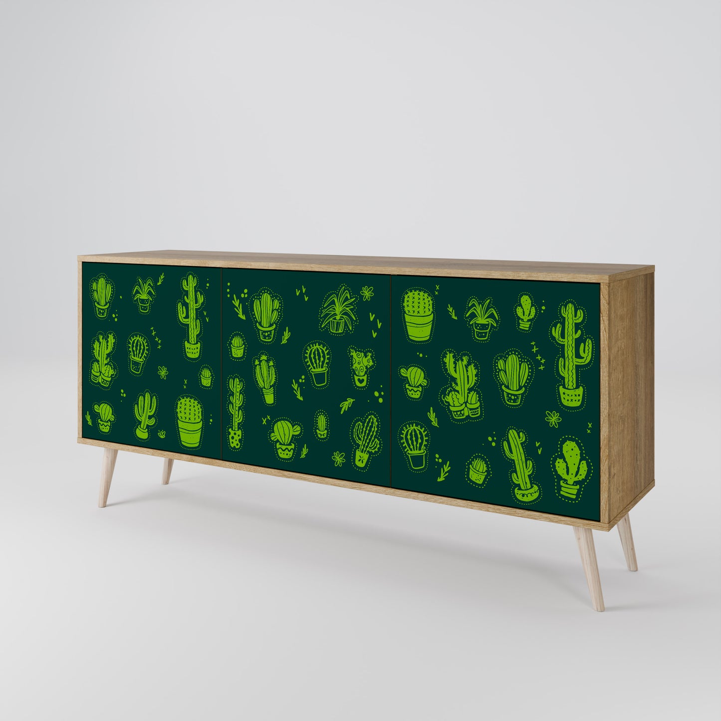 DESERT GREEN 3-Dörrars skänk i ekeffekt