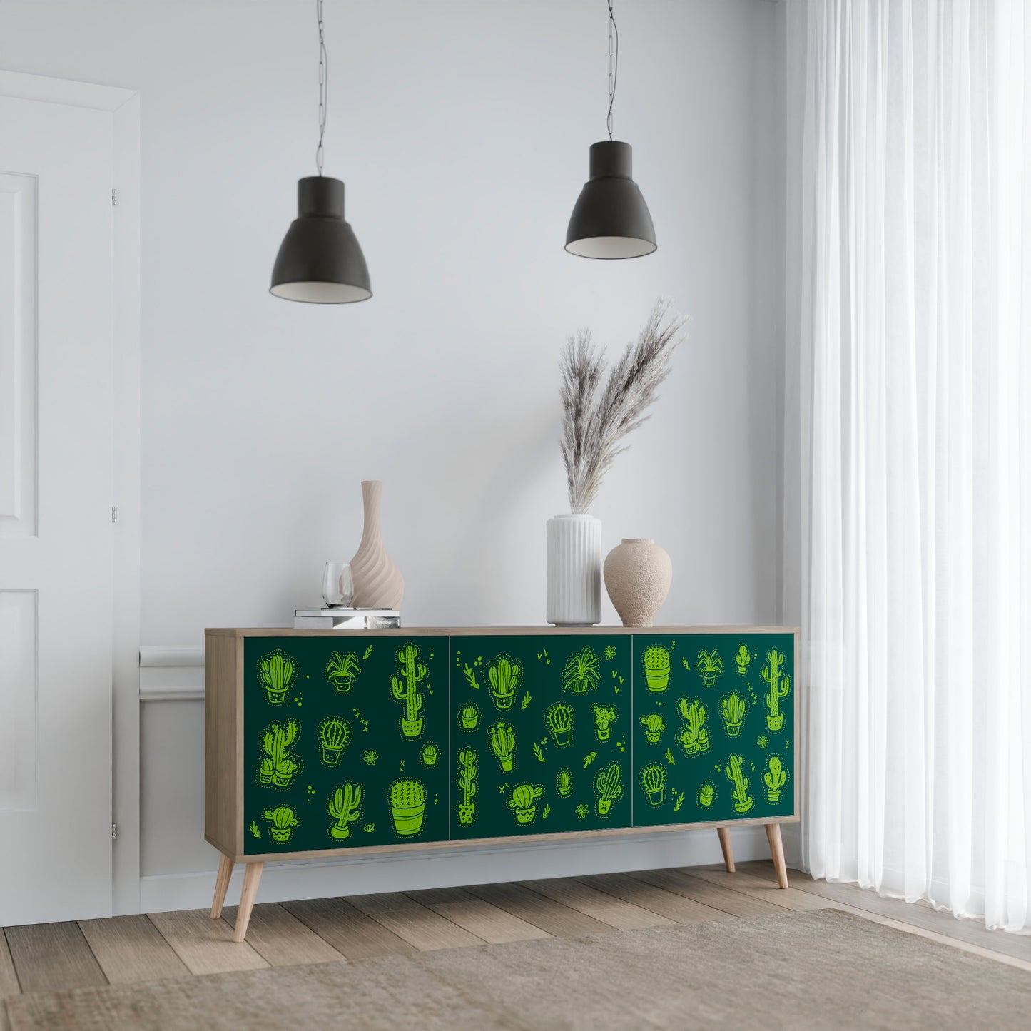 DESERT GREEN 3-Dörrars skänk i ekeffekt