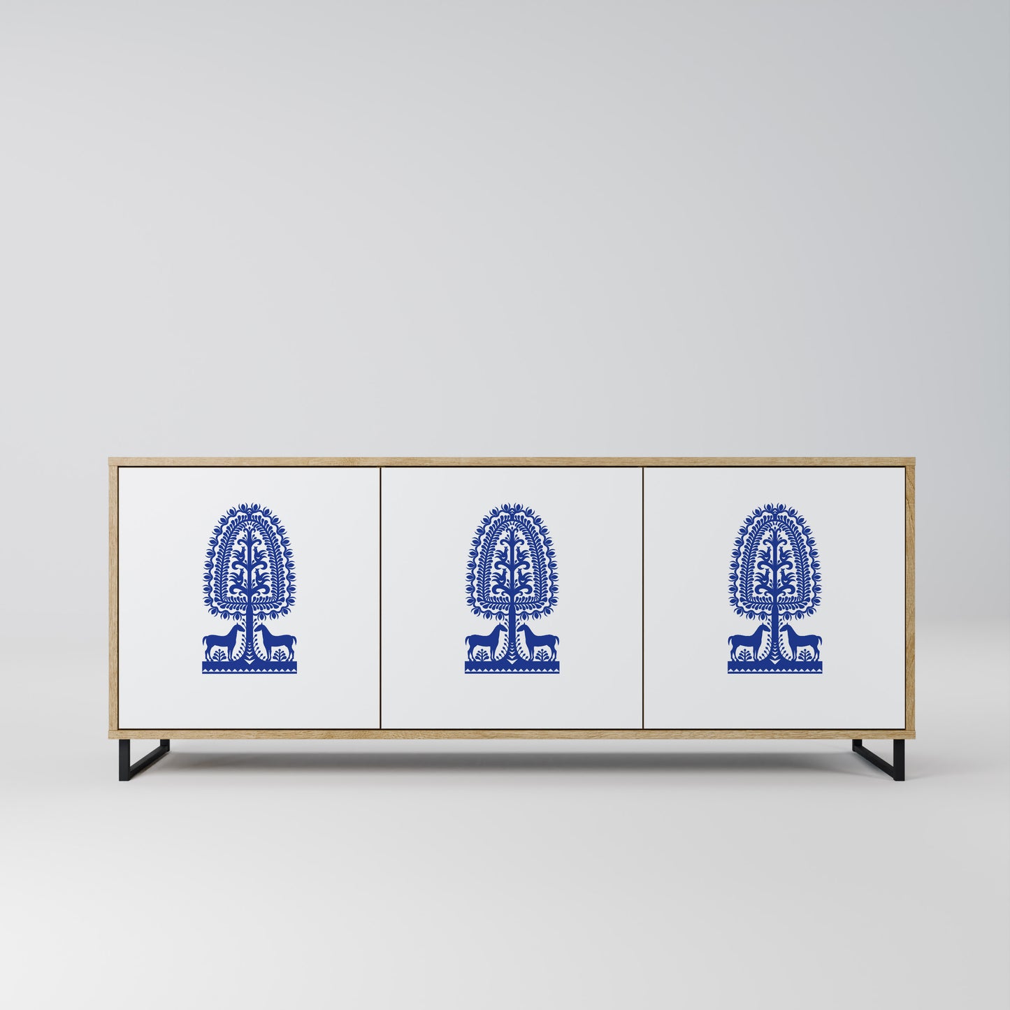 POLISH FOLK ART 3-Door Sideboard in Oak Effect