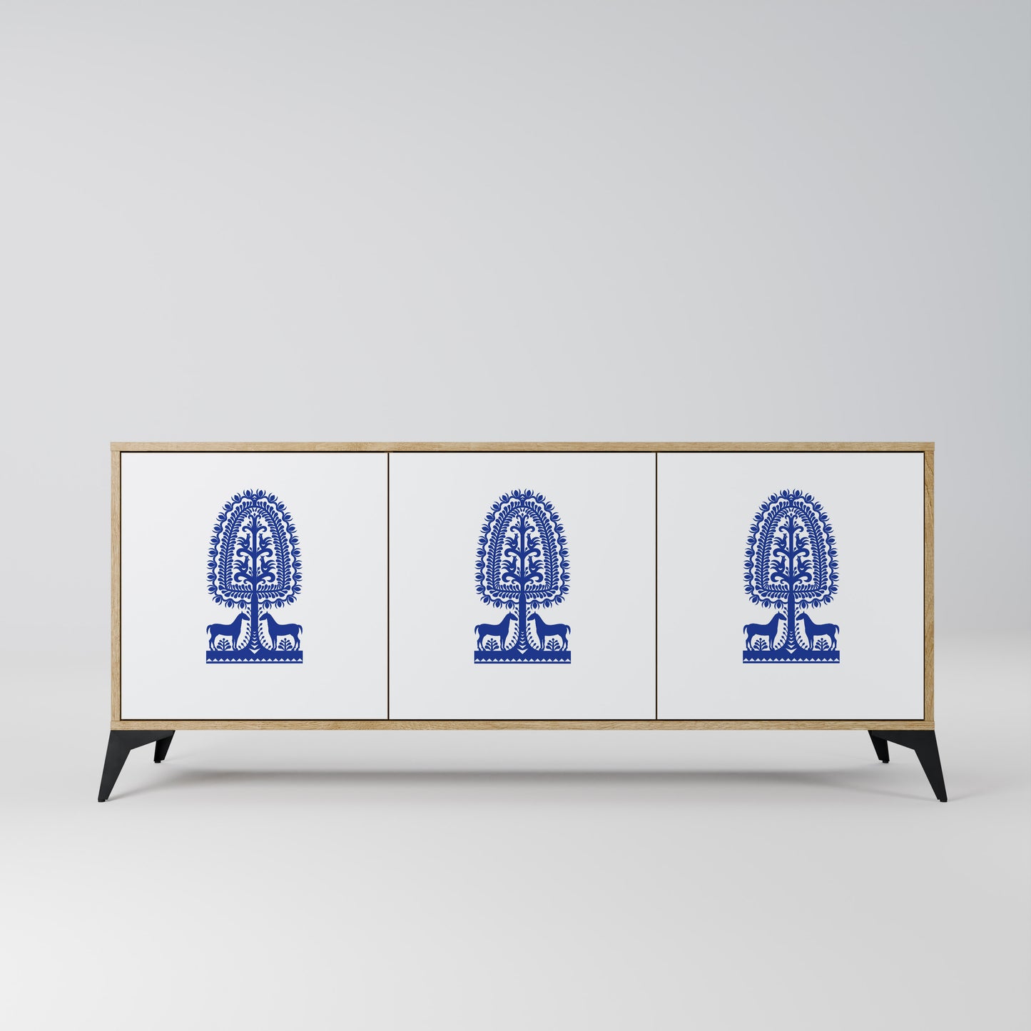 POLISH FOLK ART 3-Door Sideboard in Oak Effect