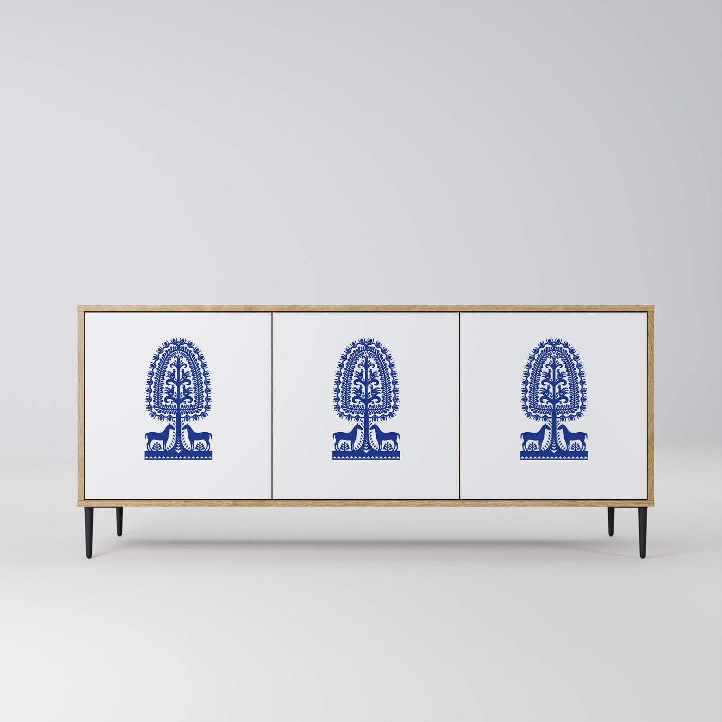 POLISH FOLK ART 3-Door Sideboard in Oak Effect