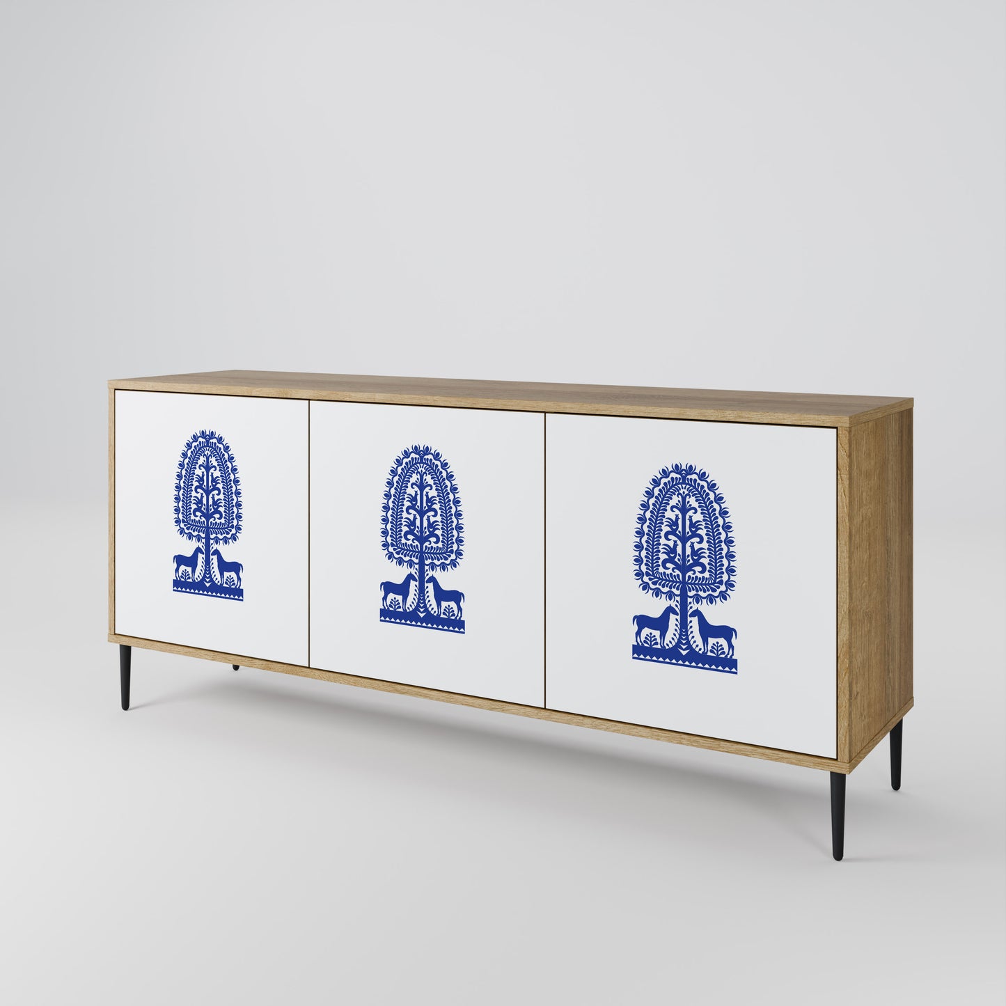 POLISH FOLK ART 3-Door Sideboard in Oak Effect