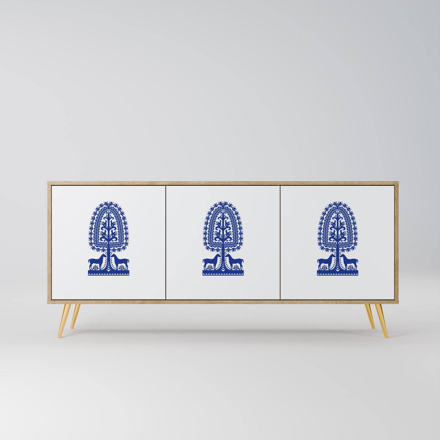 POLISH FOLK ART 3-Door Sideboard in Oak Effect