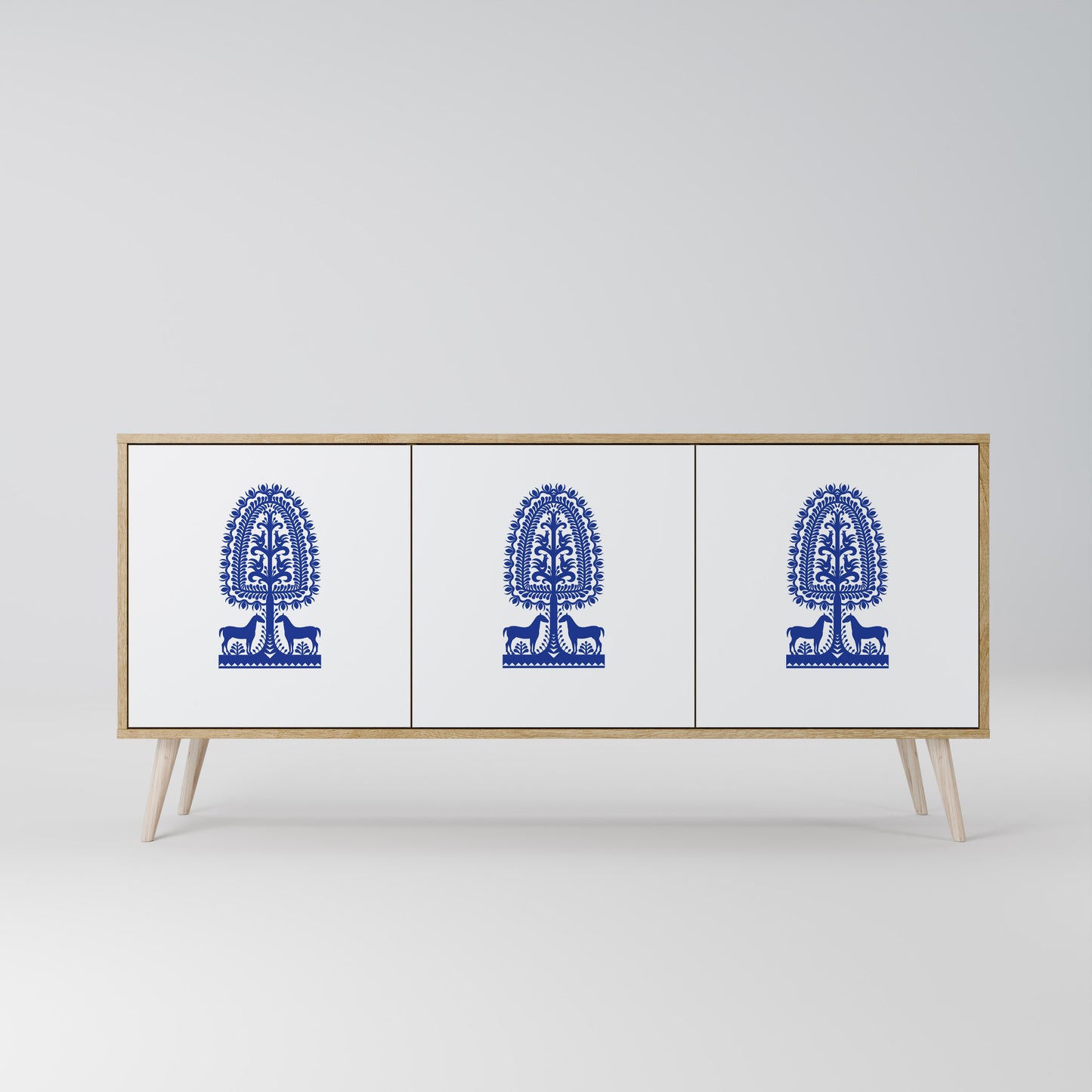 POLISH FOLK ART 3-Door Sideboard in Oak Effect