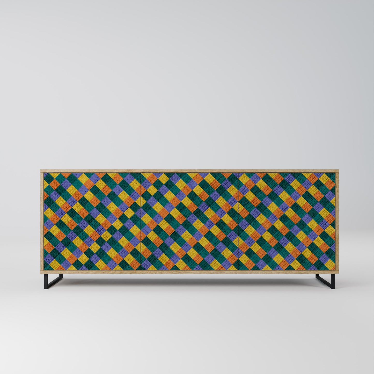 PAINTED SQUARES MIX 3-Dörrars skänk i ekeffekt