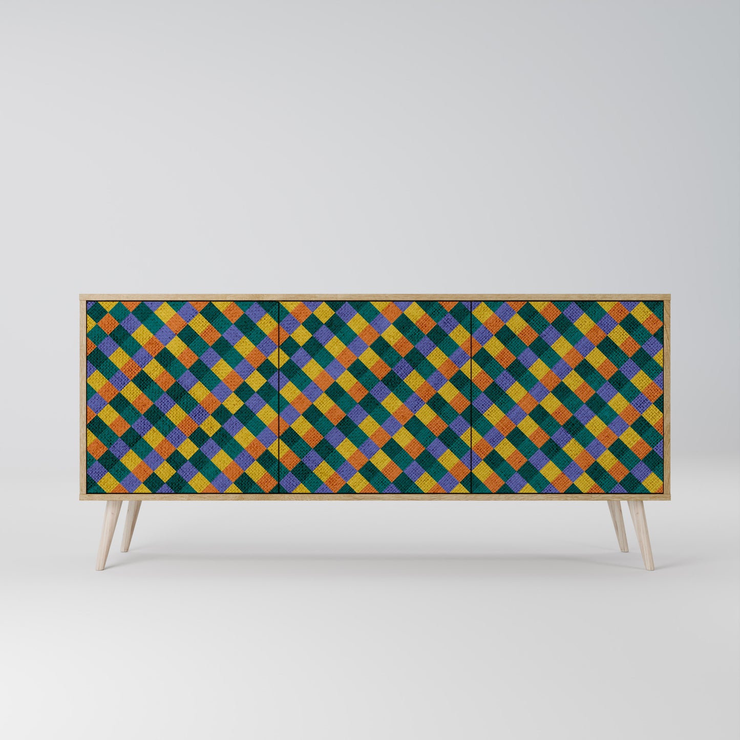 PAINTED SQUARES MIX 3-Dörrars skänk i ekeffekt