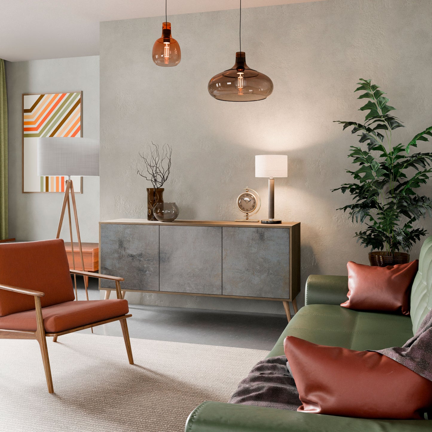 CONCRETE WALL 3-Door Sideboard in Oak Effect