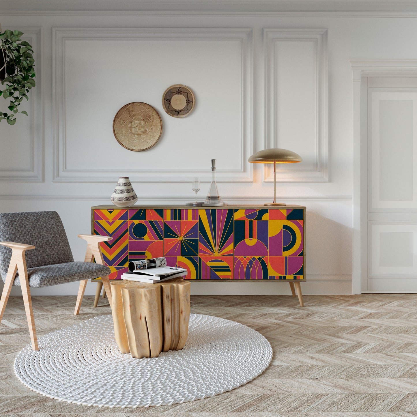 ELECTRIC PATTERNS 3-Door Sideboard in Oak Effect