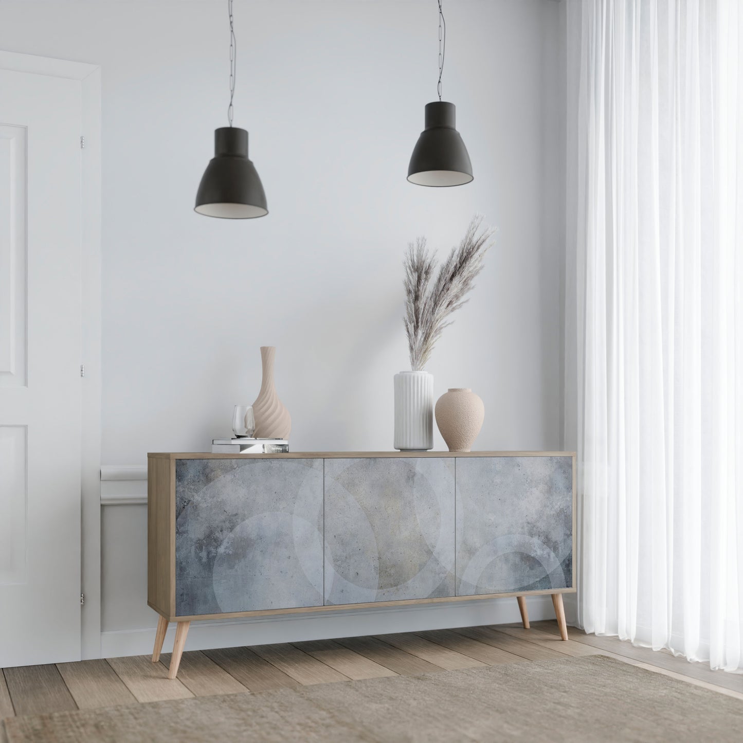 MUTED ARC 3-Door Sideboard in Oak Effect