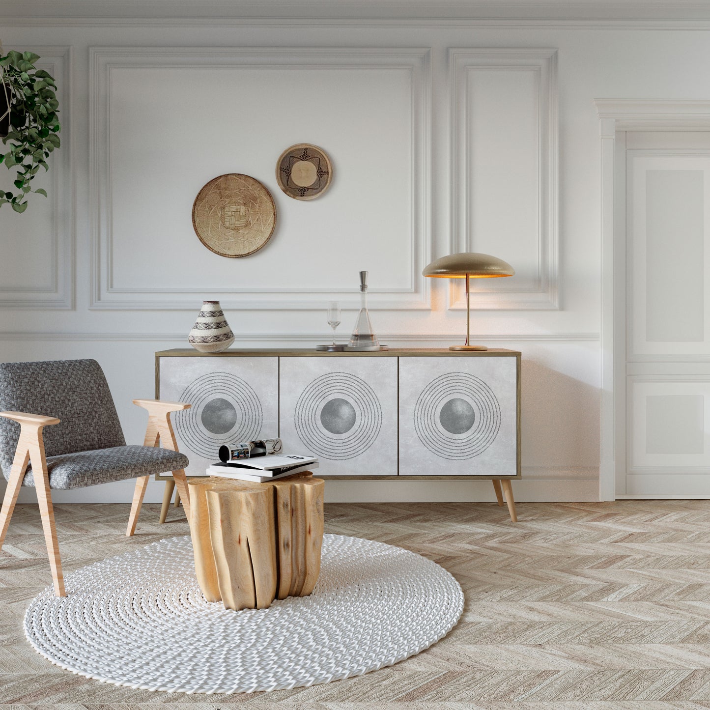 SOLID CIRCLES 3-Door Sideboard in Oak Effect