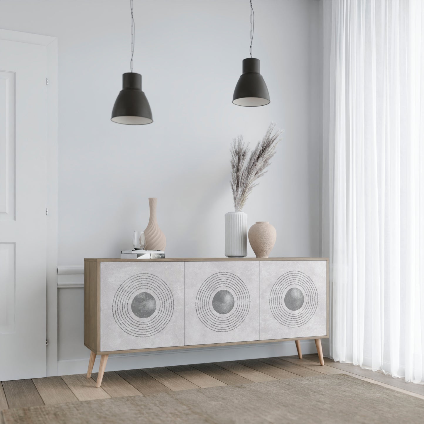 SOLID CIRCLES 3-Door Sideboard in Oak Effect