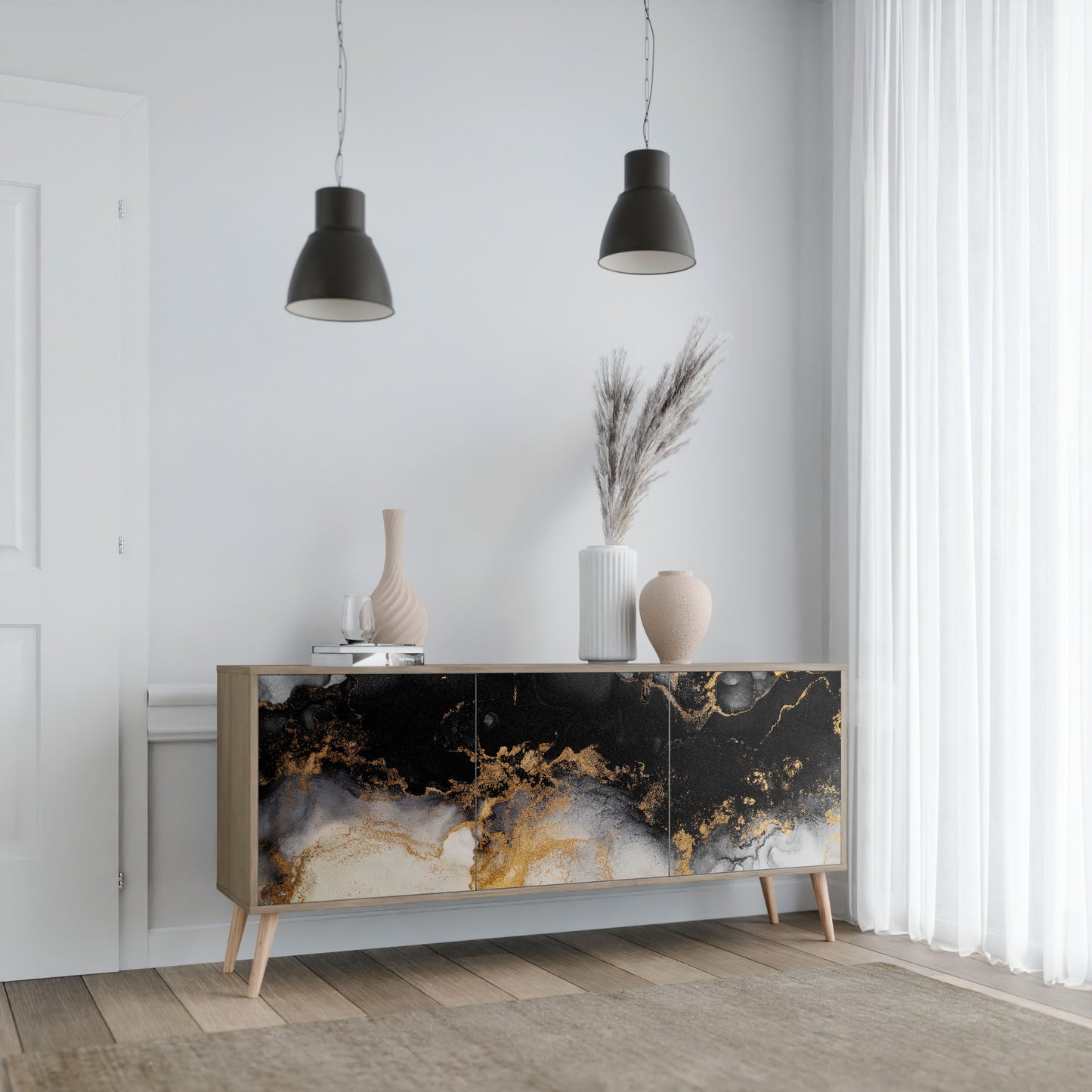 MARBLE OF TOMMORROW 3-Door Sideboard in Oak Effect