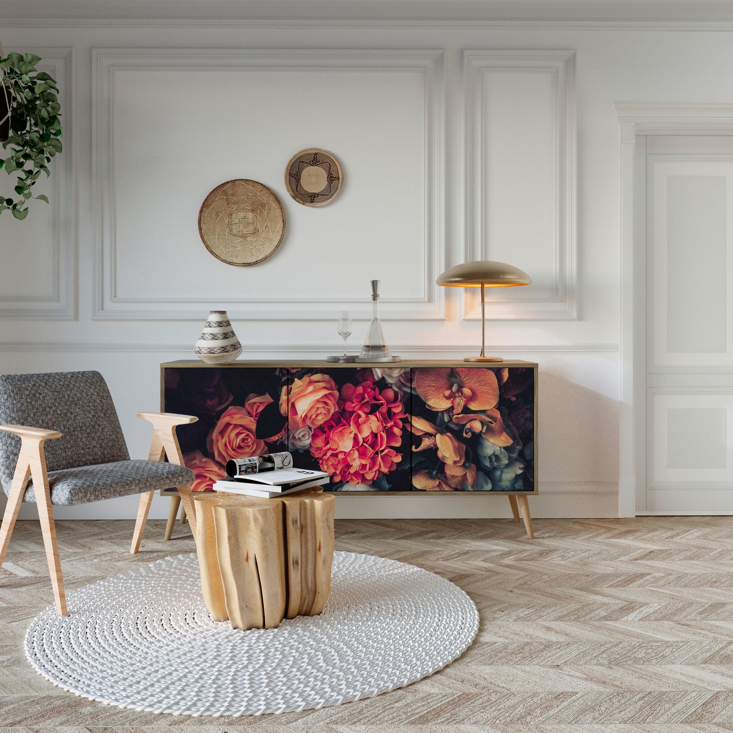 NEVERENDING BLOOM 3-Door Sideboard in Oak Effect