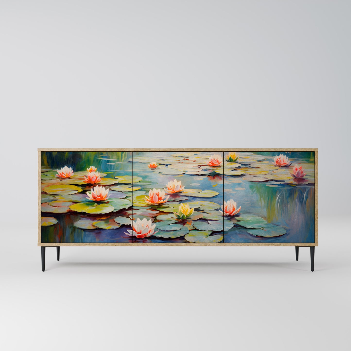 BLOOMING WATERS 3-dörrars skänk i ekeffekt