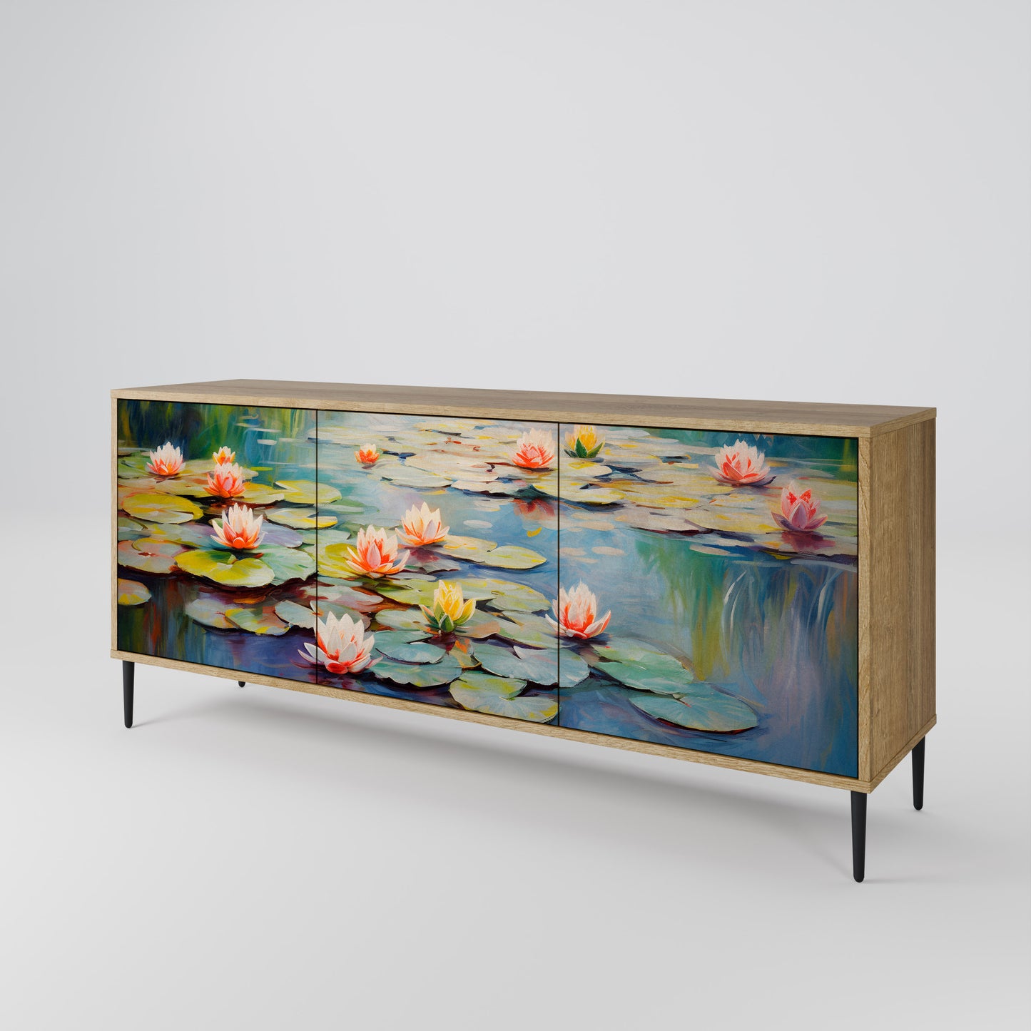 BLOOMING WATERS 3-dörrars skänk i ekeffekt