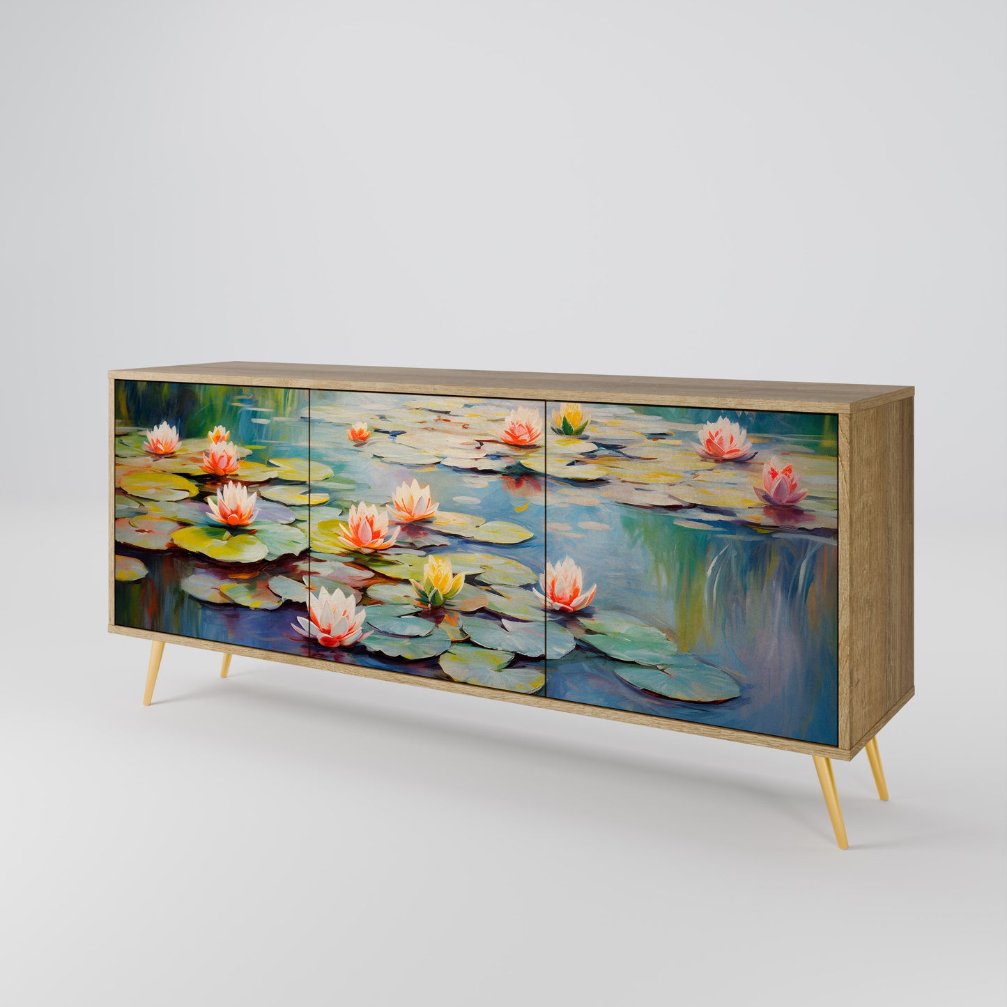 BLOOMING WATERS 3-dörrars skänk i ekeffekt